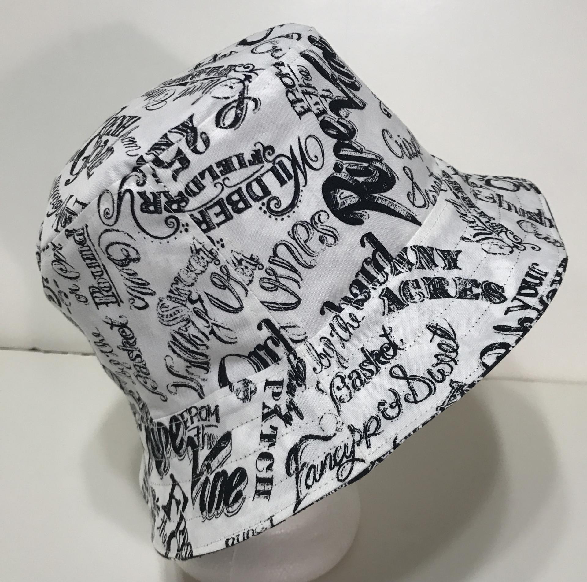 Garden Theme Bucket Hat, Black & White, Reversible Gardening Hat, Sizes up to 4XL, Cotton, Gift for Gardener, Farmers' Market Vegetables