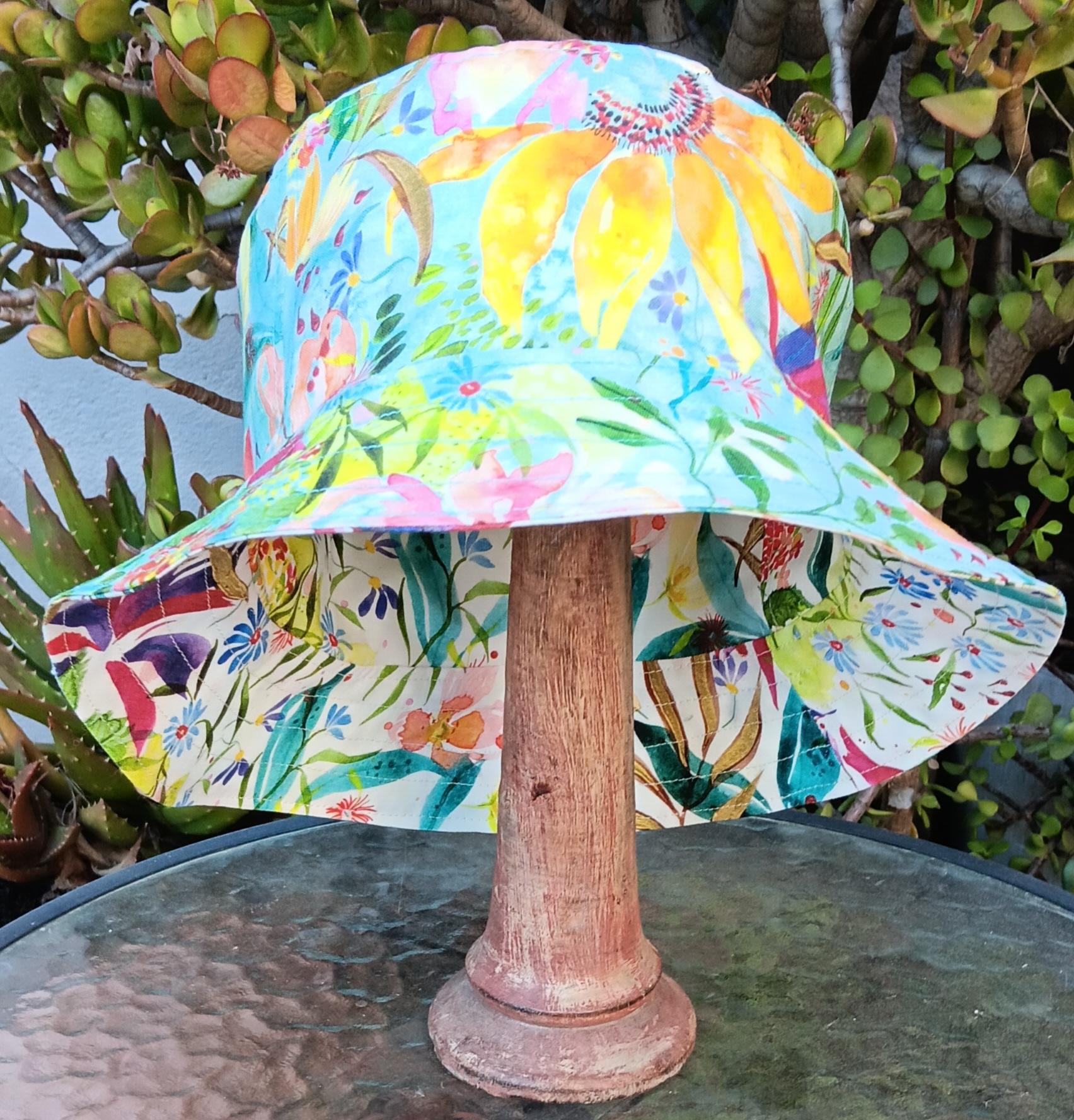 Aqua / White Reversible Watercolor Floral Bucket Hat, Sizes up to 4XL, Hat with Flowers, Sun Hat, Floppy Hat, Tropical Hat, Multicolor