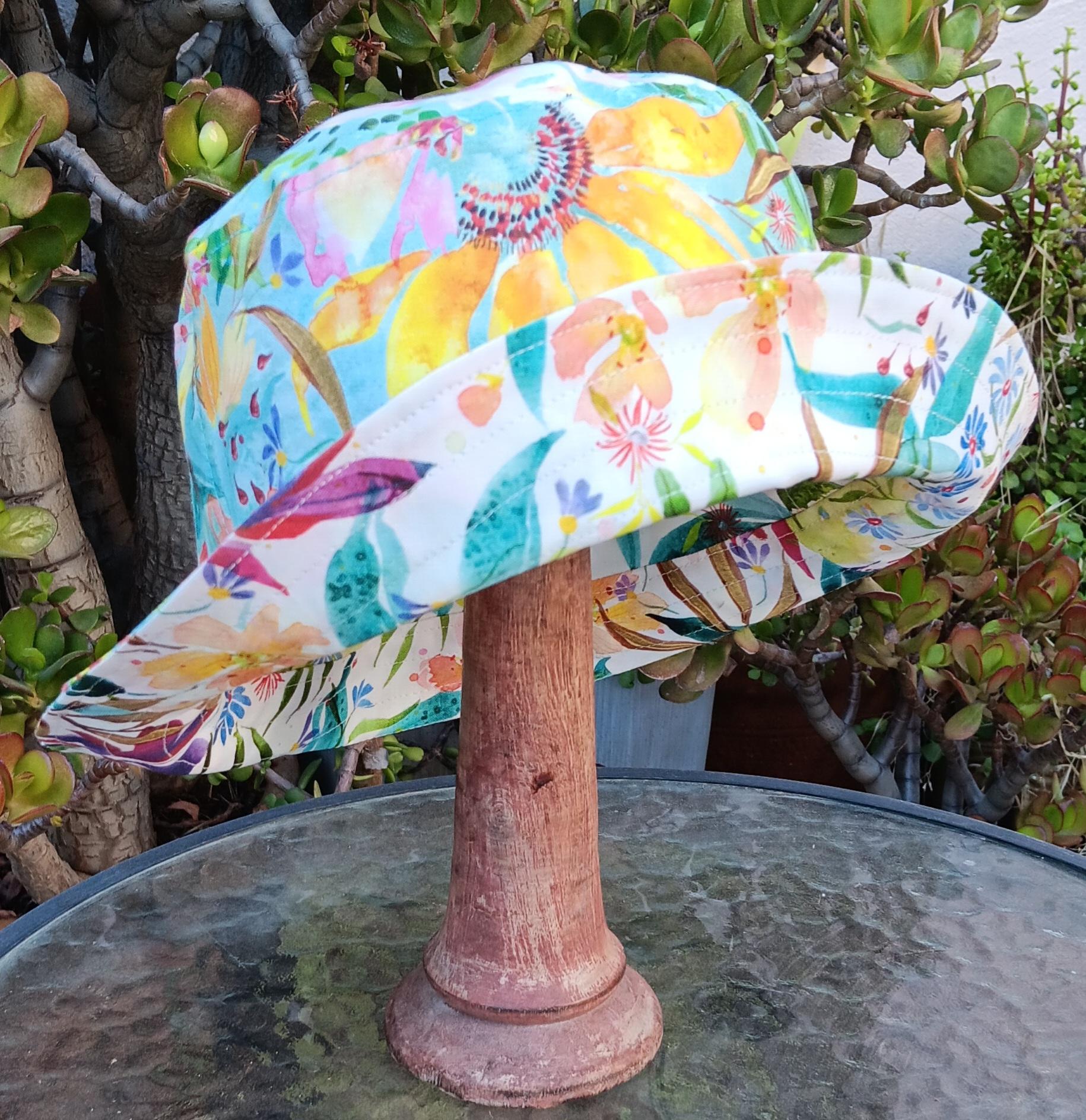 Aqua / White Reversible Watercolor Floral Bucket Hat, Sizes up to 4XL, Hat with Flowers, Sun Hat, Floppy Hat, Tropical Hat, Multicolor