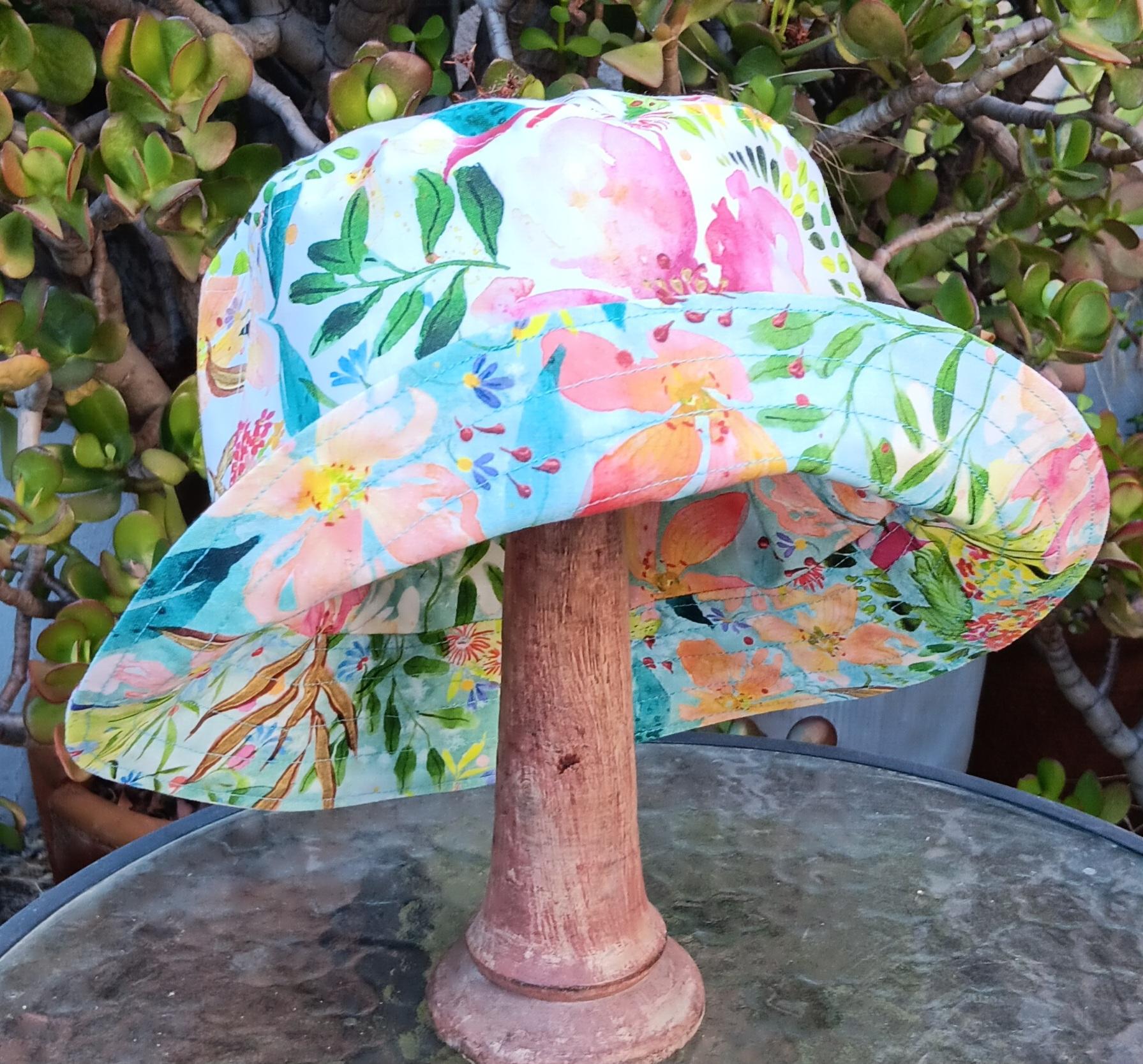 Aqua / White Reversible Watercolor Floral Bucket Hat, Sizes up to 4XL, Hat with Flowers, Sun Hat, Floppy Hat, Tropical Hat, Multicolor