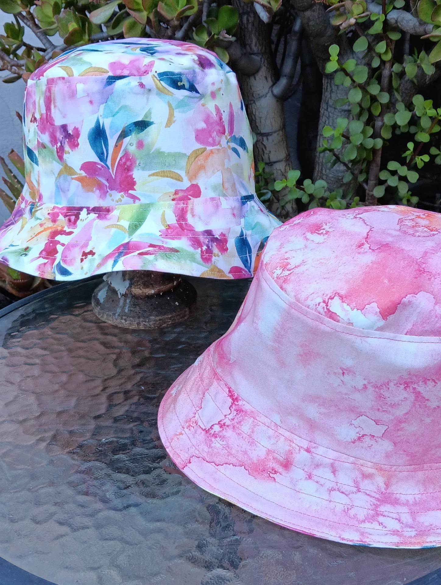 Watercolor Floral Bucket Hat,  Reversible, Tropical Print Floppy hat, Sun Hat, Beach Hat, sizes up to 4XL