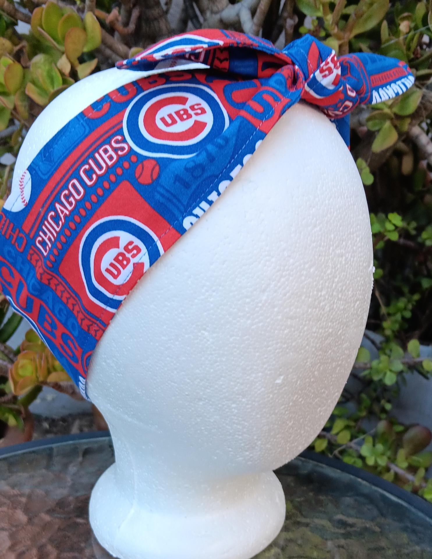 3” Wide Chicago Cubs Headband, hair wrap, pin up, hair tie, head wrap, scarf, retro style, rockabilly, top knot, handmade