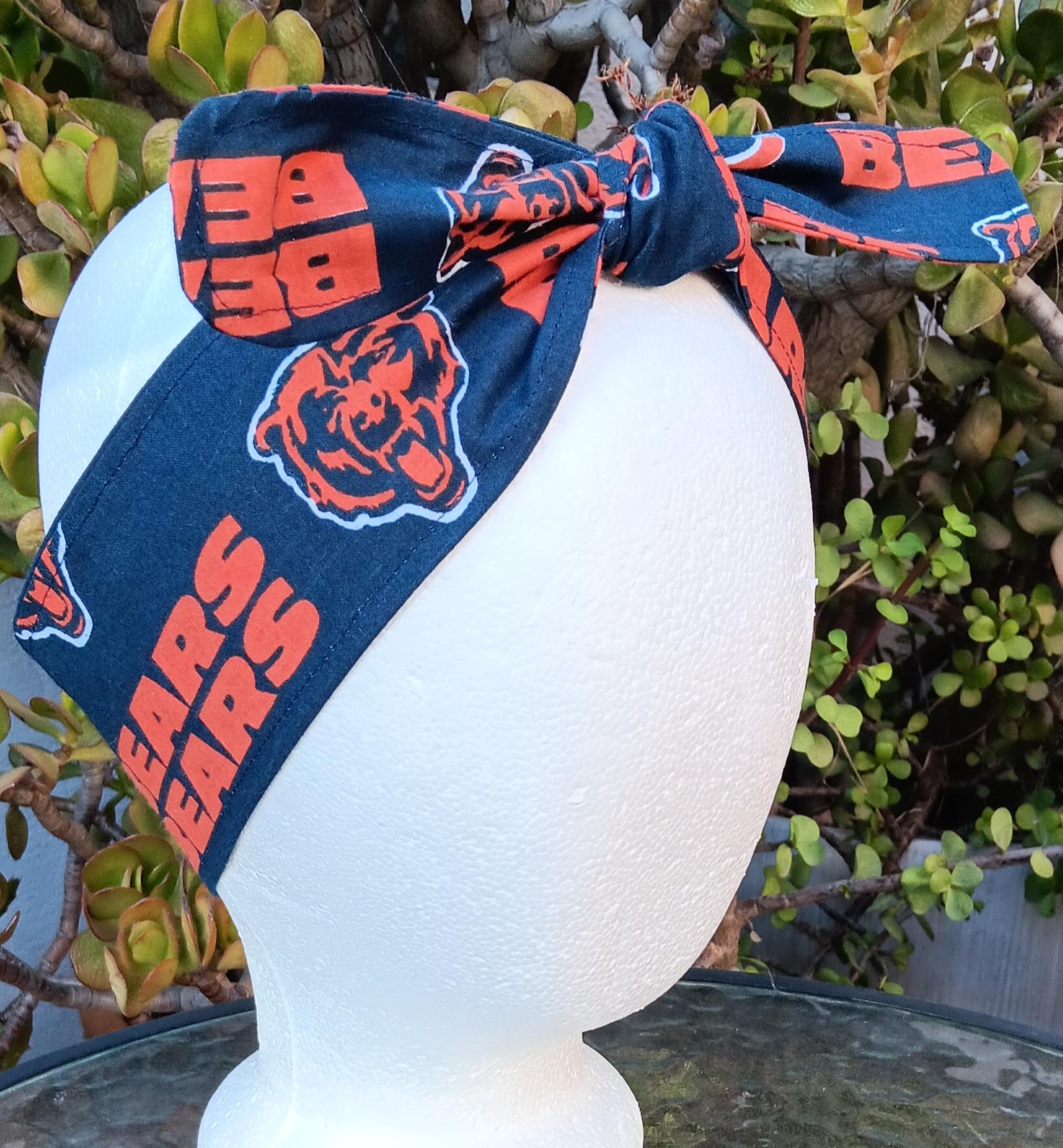 Handmade Chicago Bears headband, 3" wide, self tie, hair tie, pin up style, scarf, bandana