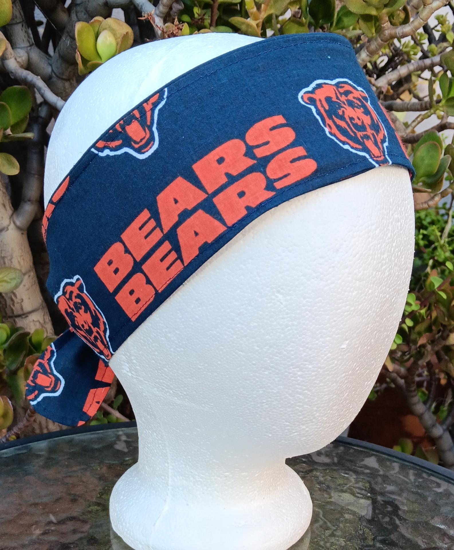 Handmade Chicago Bears headband, 3" wide, self tie, hair tie, pin up style, scarf, bandana