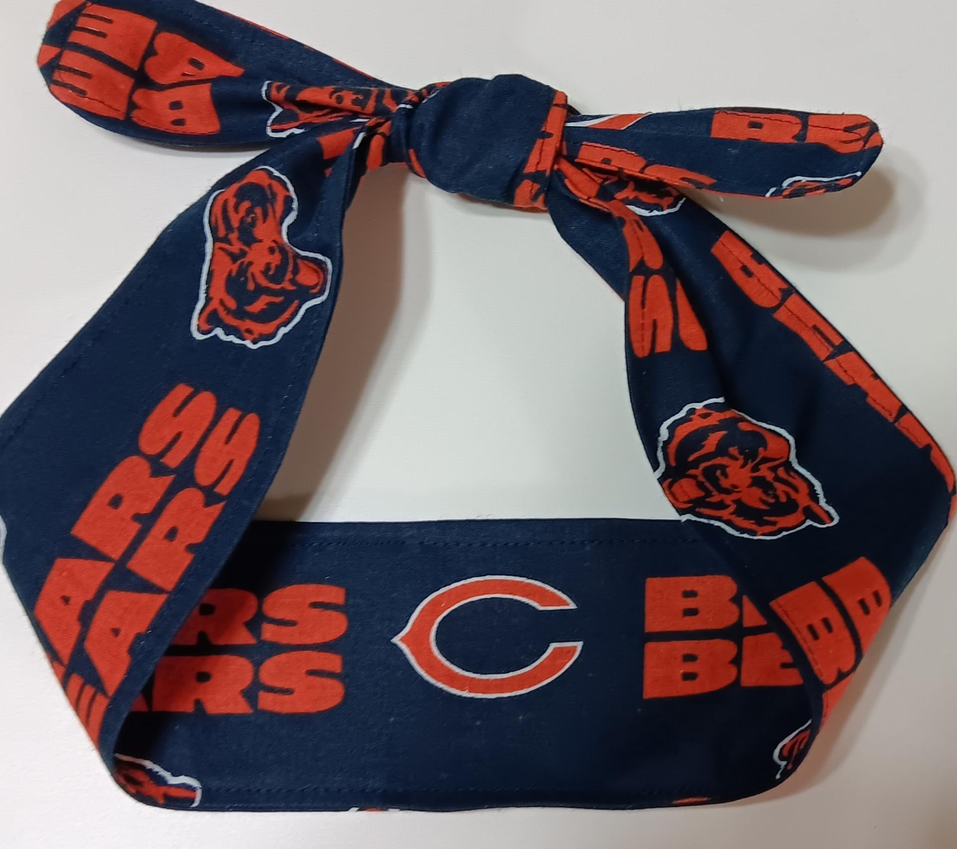 Handmade Chicago Bears headband, 3" wide, self tie, hair tie, pin up style, scarf, bandana