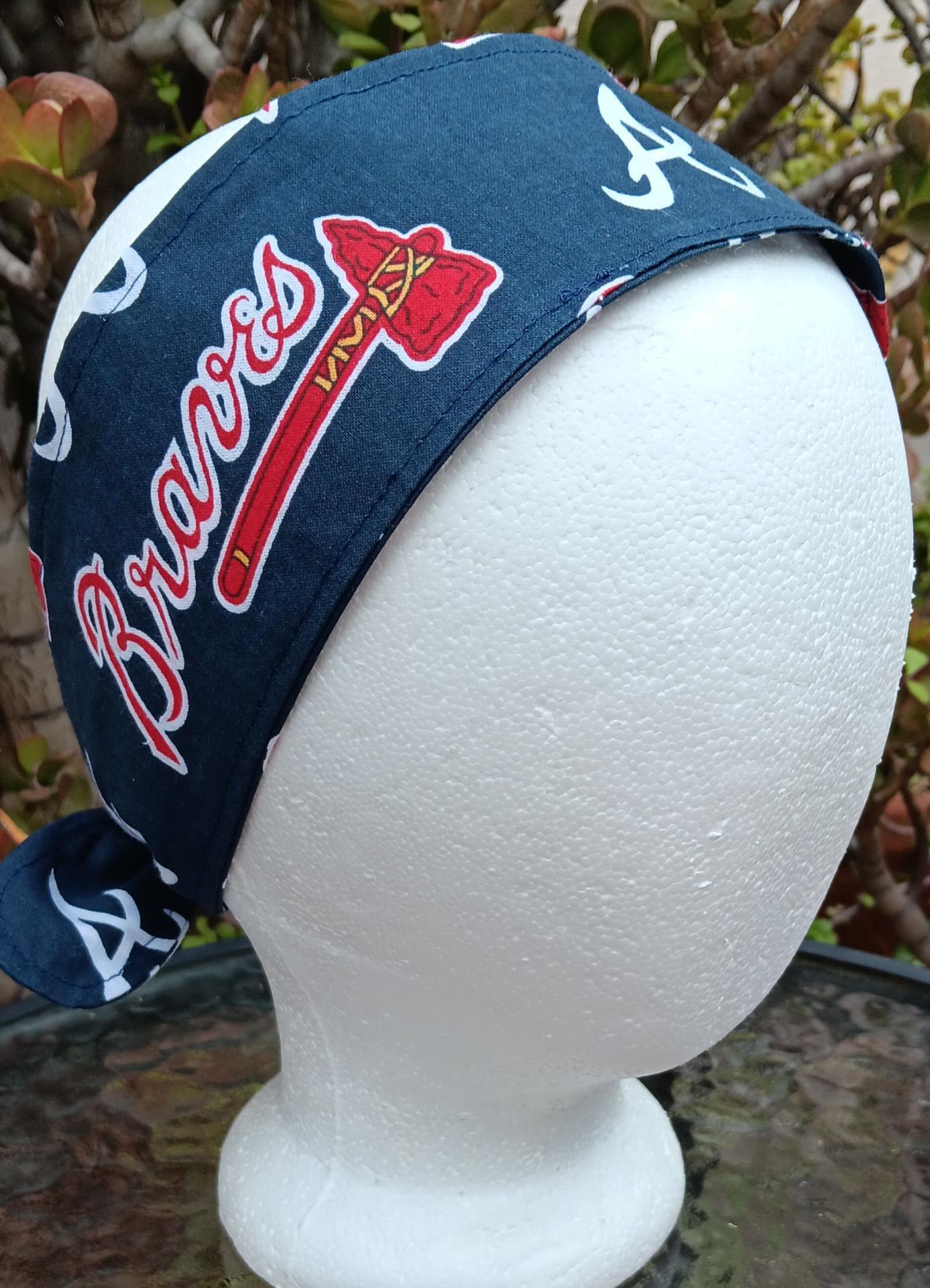 3” wide Atlanta Braves self tie fabric headband, hair tie, hair wrap, pin up style, scarf, rockabilly style, handmade