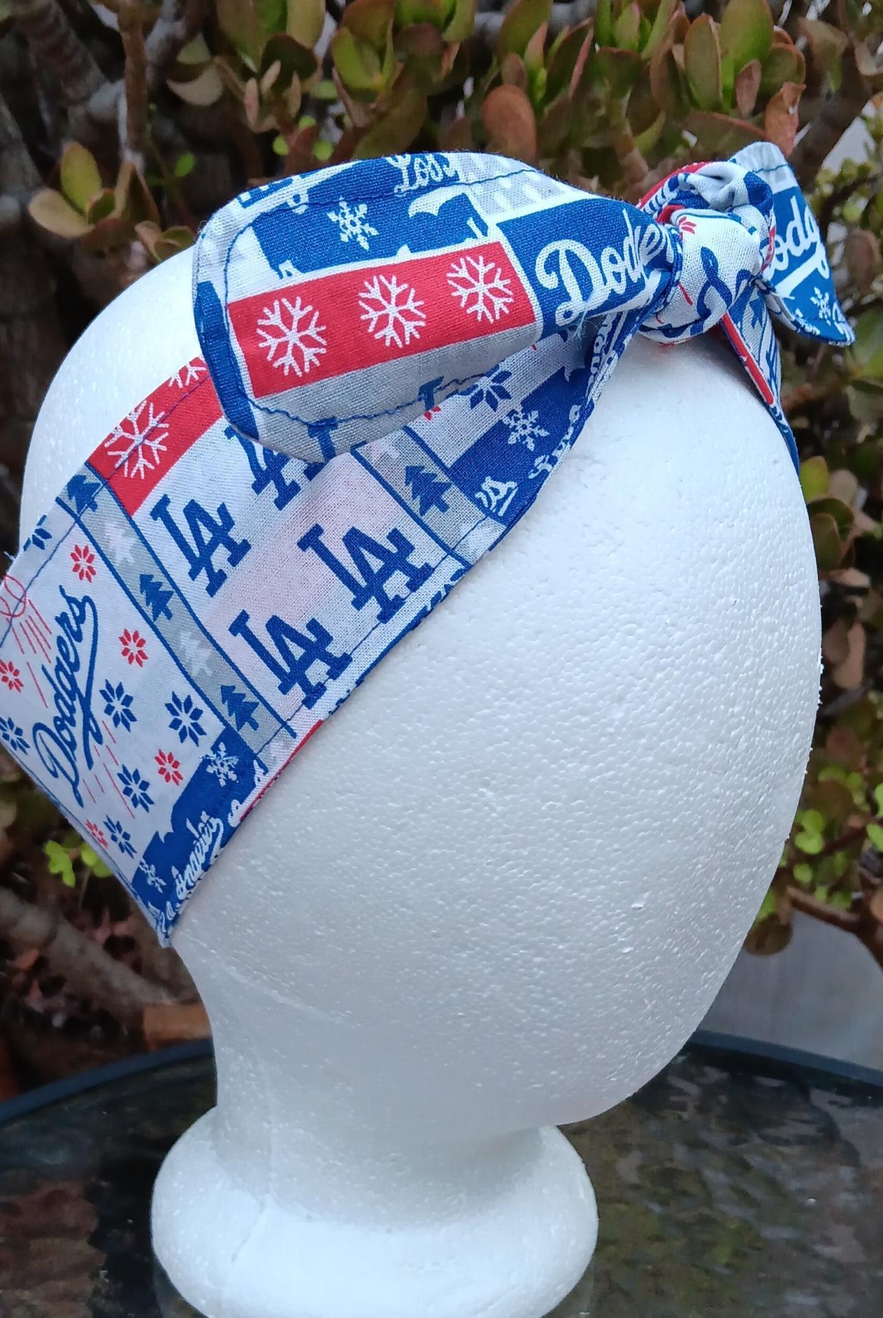 3” Wide LA Dodgers headband,  handmade, self-tie, Christmas winter theme, hair tie, scarf, pin up style, hair wrap, retro style, rockabilly