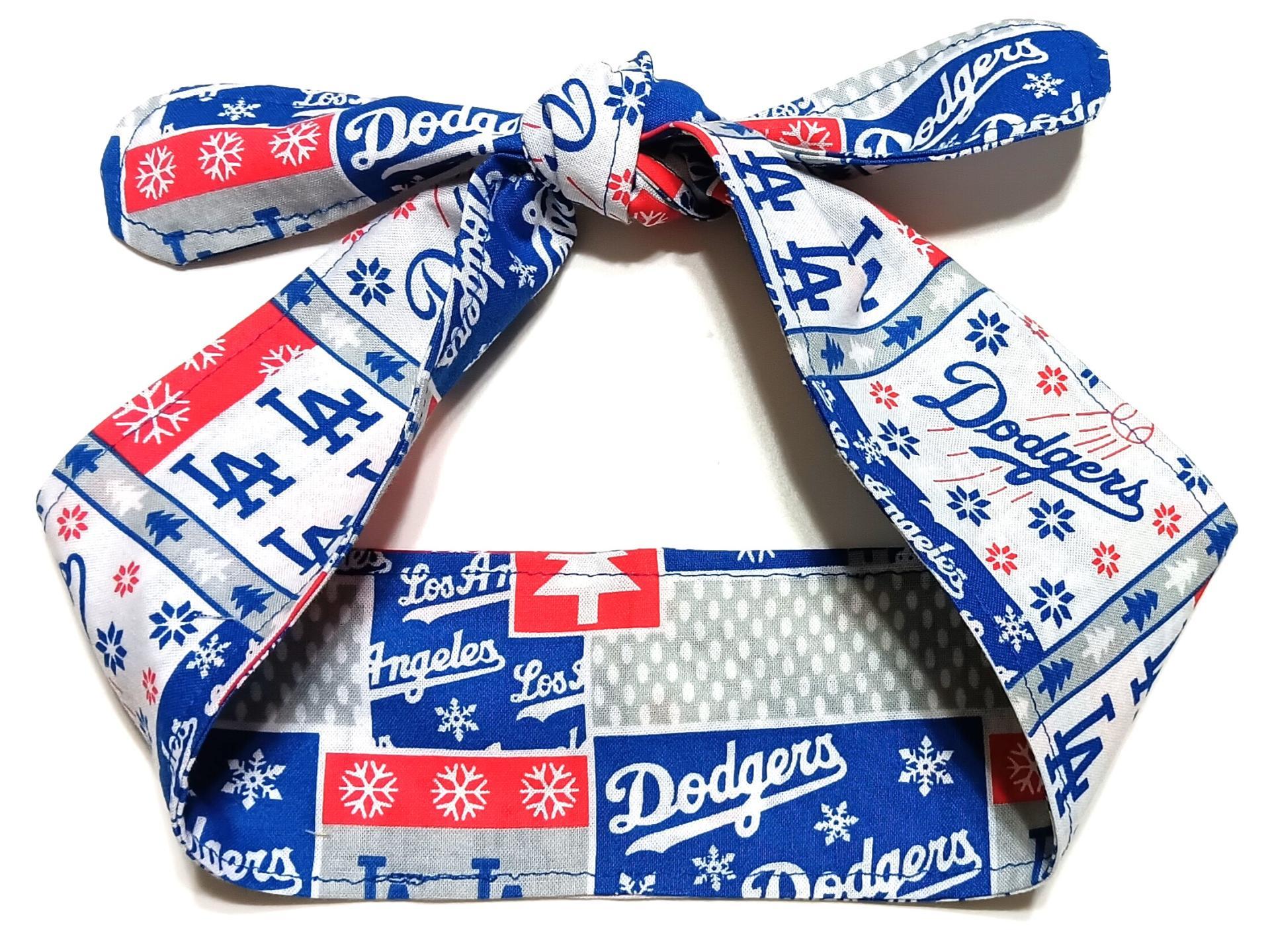 3” Wide LA Dodgers headband,  handmade, self-tie, Christmas winter theme, hair tie, scarf, pin up style, hair wrap, retro style, rockabilly