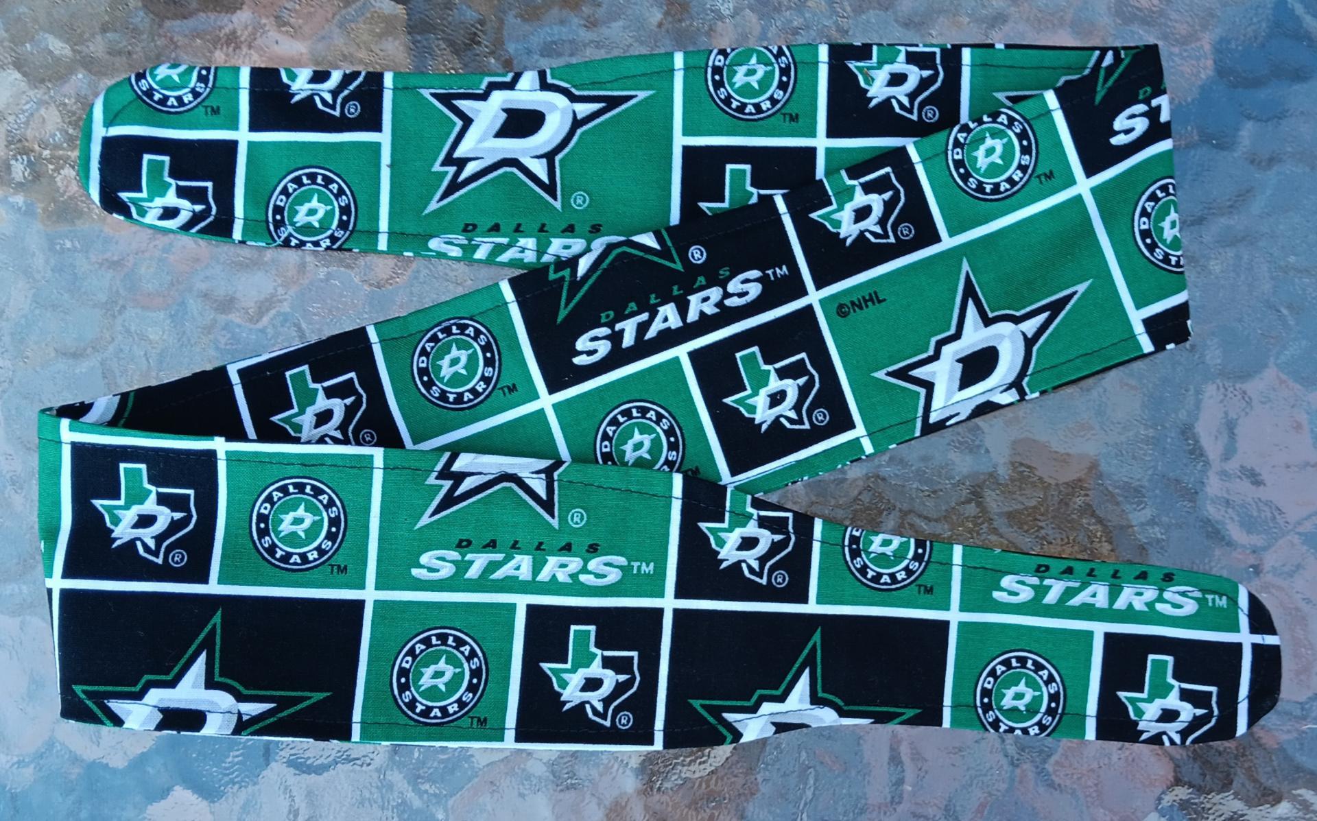 3” wide Dallas Stars head band, self tie, hair wrap, headband, hockey, pin up style, scarf, retro style, rockabilly, handmade