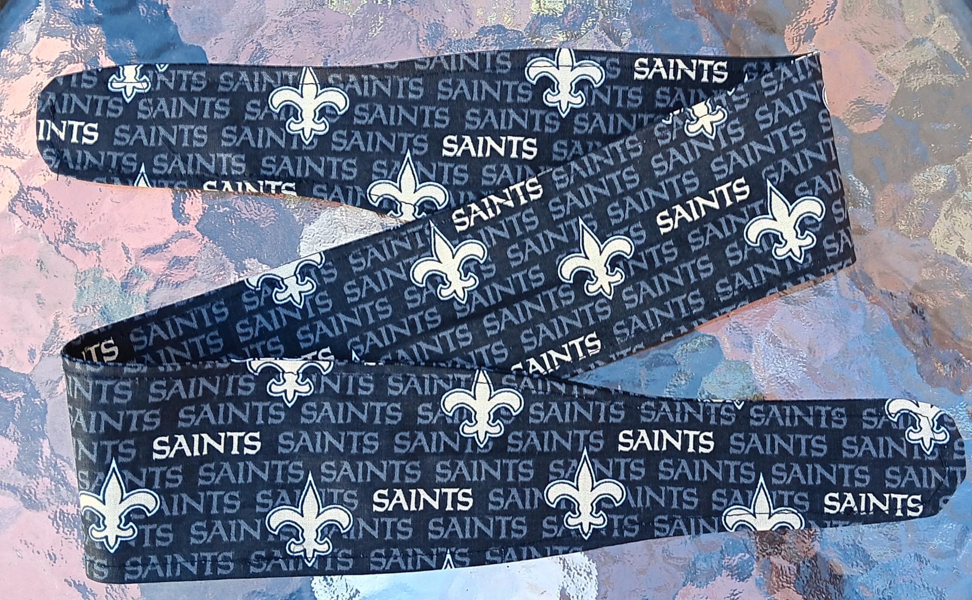 3” Wide New Orleans Saints headband, selft tie, hair wrap, pin up style, scarf, bandana, retro style, rockabilly, handmade, Louisiana, black