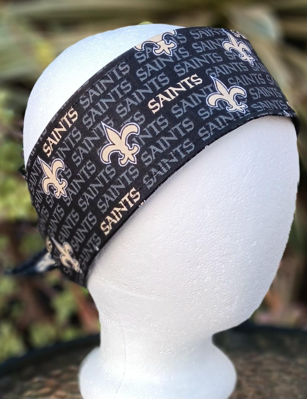 3” Wide New Orleans Saints headband, selft tie, hair wrap, pin up style, scarf, bandana, retro style, rockabilly, handmade, Louisiana, black
