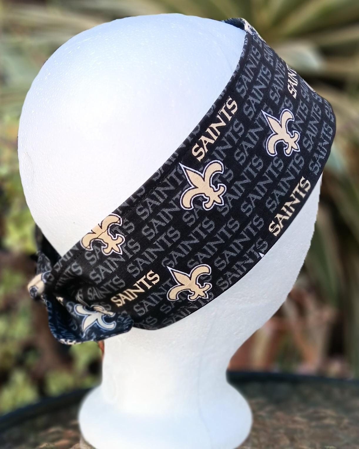 3” Wide New Orleans Saints headband, selft tie, hair wrap, pin up style, scarf, bandana, retro style, rockabilly, handmade, Louisiana, black
