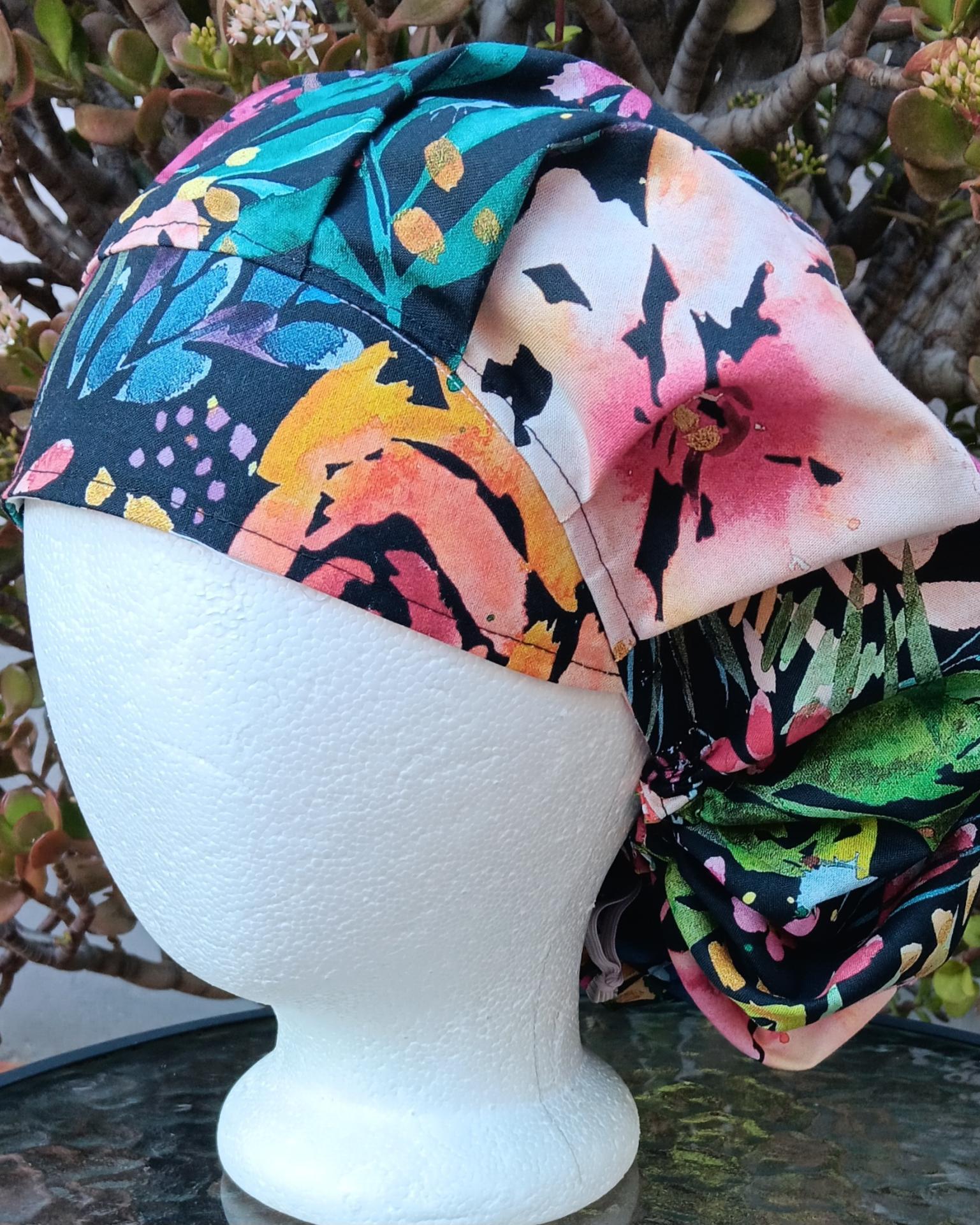 Bouffant Reversible Watercolor Floral scrub cap, adjustable, nurse, technician, doctor, food service, handmade
