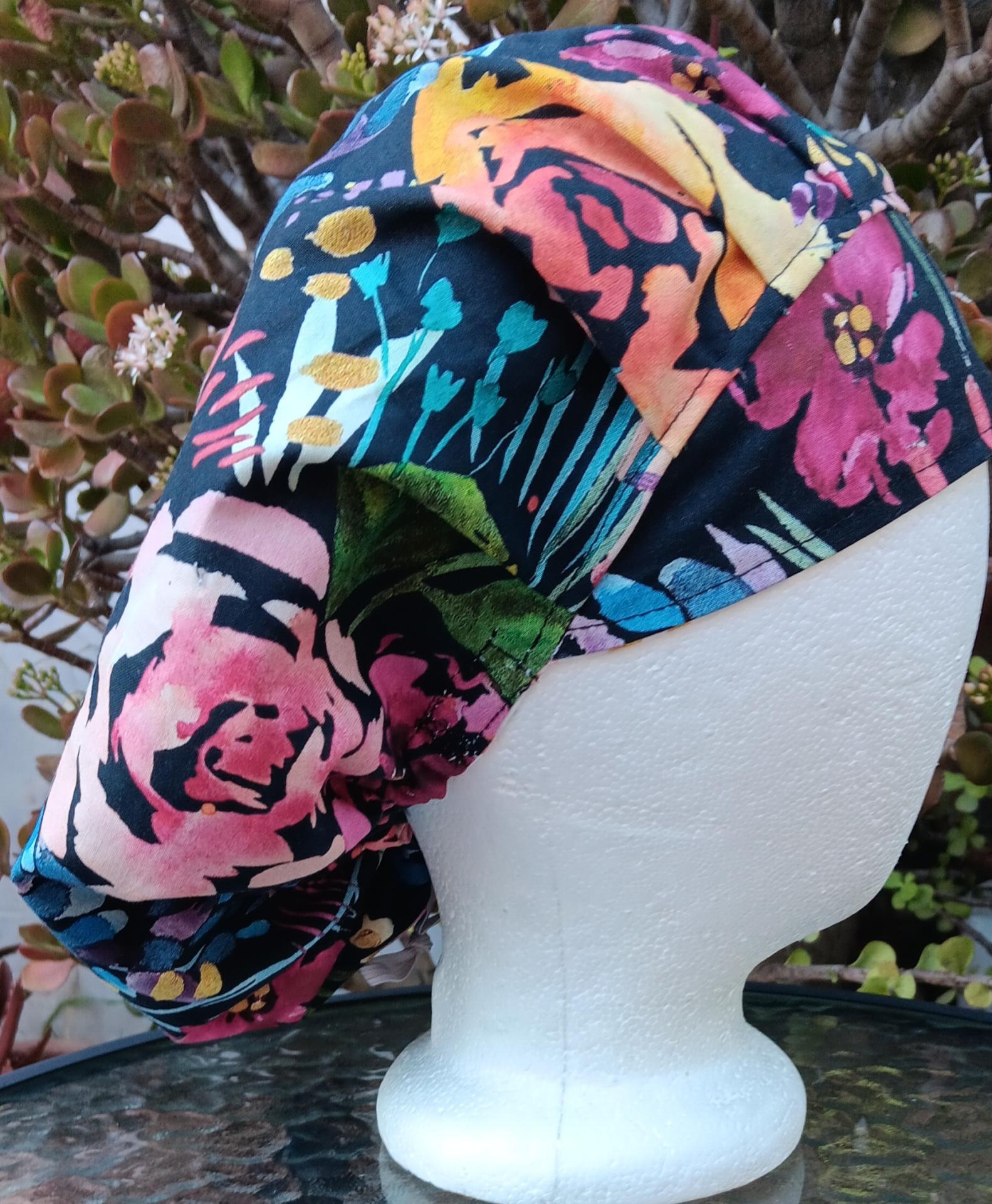 Bouffant Reversible Watercolor Floral scrub cap, adjustable, nurse, technician, doctor, food service, handmade