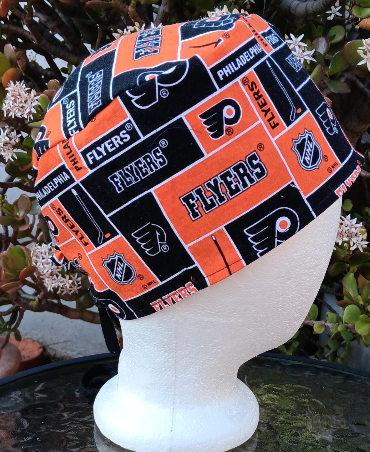 Toggle Cord Lock Reversible Philadelphia 76ers / Flyers scrub cap, adjustable, for nurse, dentist, technician, food service, handmade