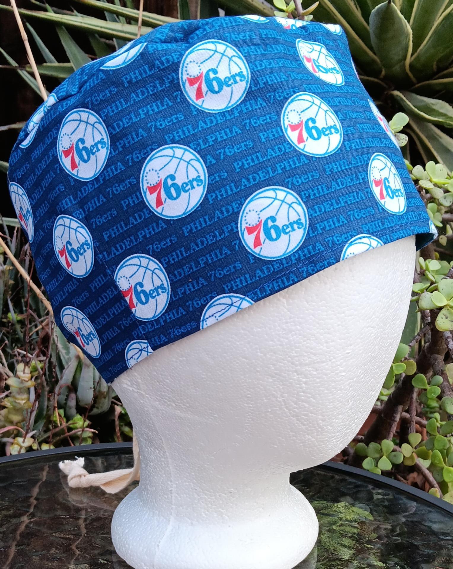 Toggle Cord Lock Reversible Philadelphia Phillies / 76ers scrub cap, adjustable, for nurse, dentist, technician, food service, handmade