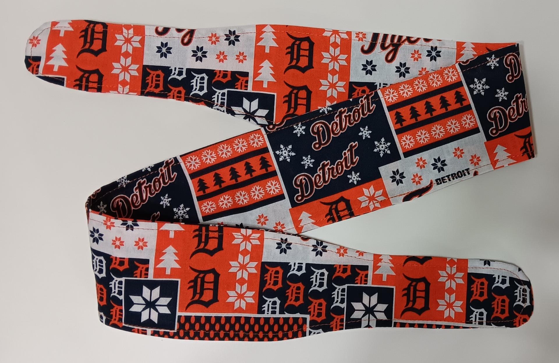3” Wide Detroit Tigers headband, Christmas winter theme, handmade, self-tie, hair tie, head scarf, pin up style, hair wrap, retro style
