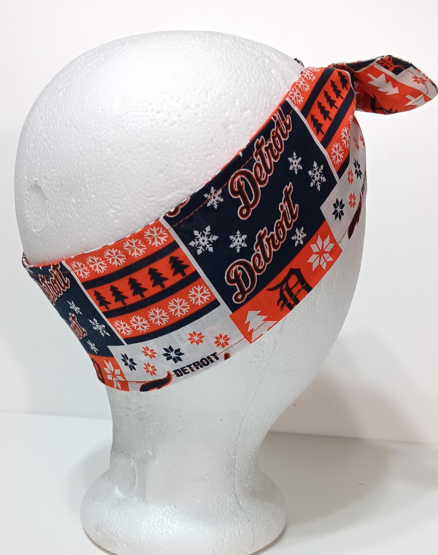 3” Wide Detroit Tigers headband, Christmas winter theme, handmade, self-tie, hair tie, head scarf, pin up style, hair wrap, retro style
