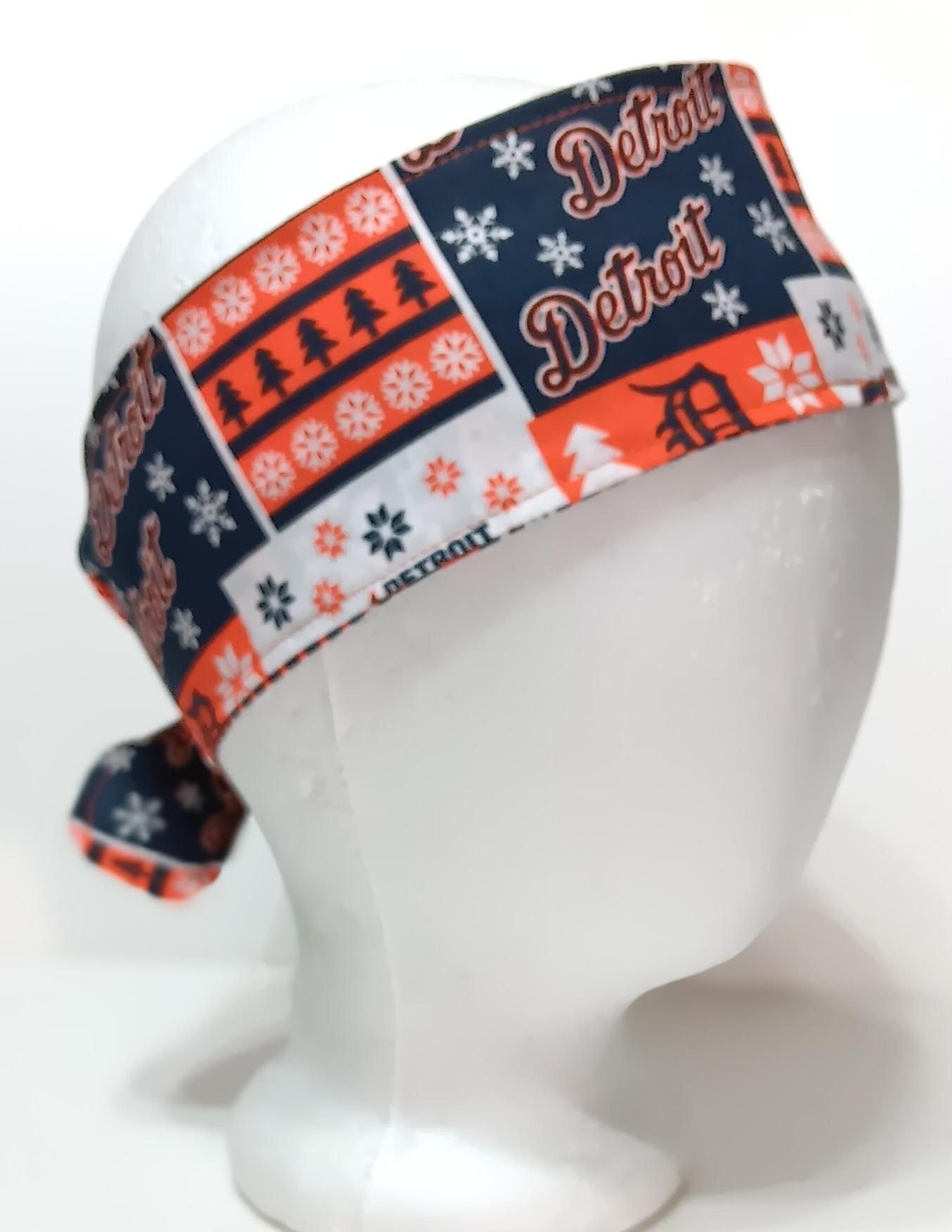 3” Wide Detroit Tigers headband, Christmas winter theme, handmade, self-tie, hair tie, head scarf, pin up style, hair wrap, retro style
