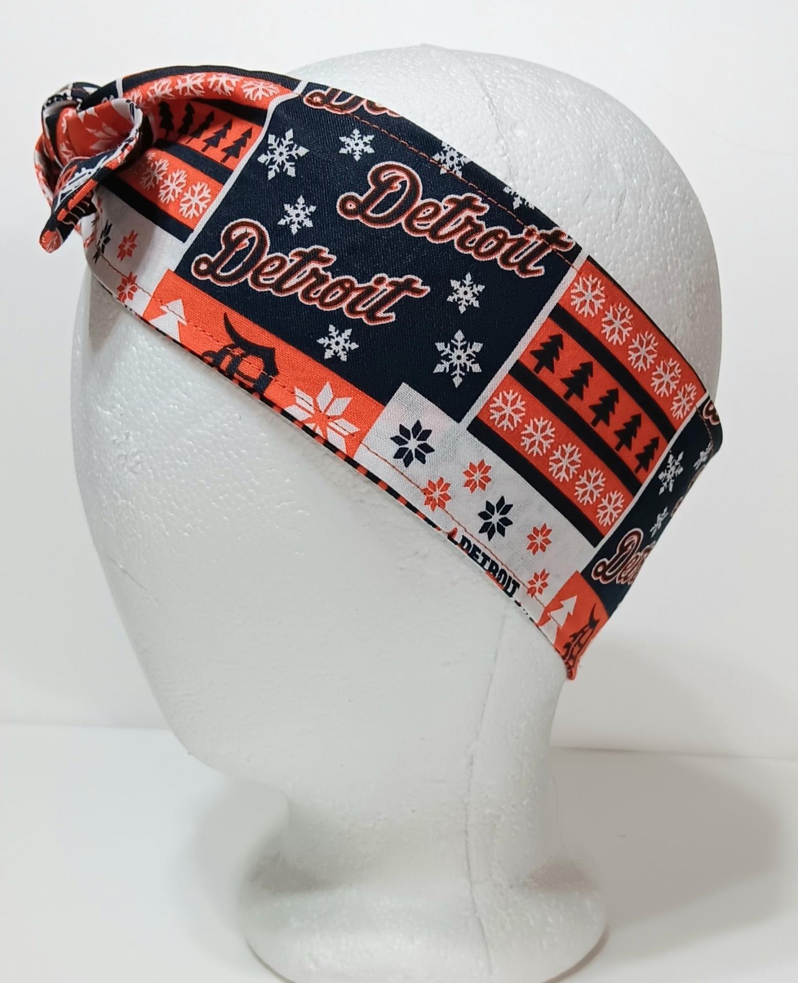 3” Wide Detroit Tigers headband, Christmas winter theme, handmade, self-tie, hair tie, head scarf, pin up style, hair wrap, retro style