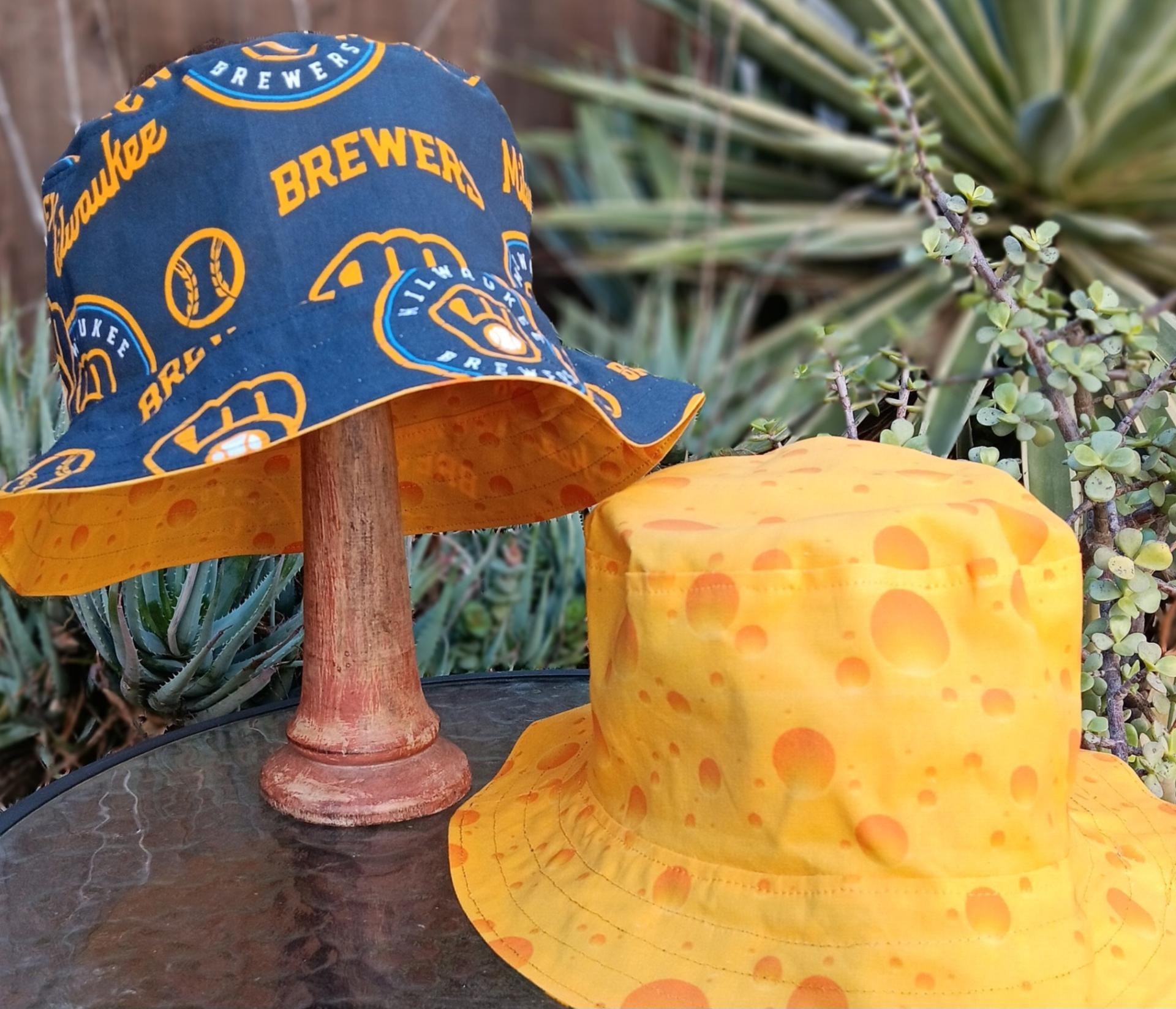 Milwaukee Brewers / Cheese Bucket Hat, Reversible, Sizes up to 4XL, Cheesehead, Wisconsin, handmade, fishing hat, ponytail hat, floppy hat, adults or older children