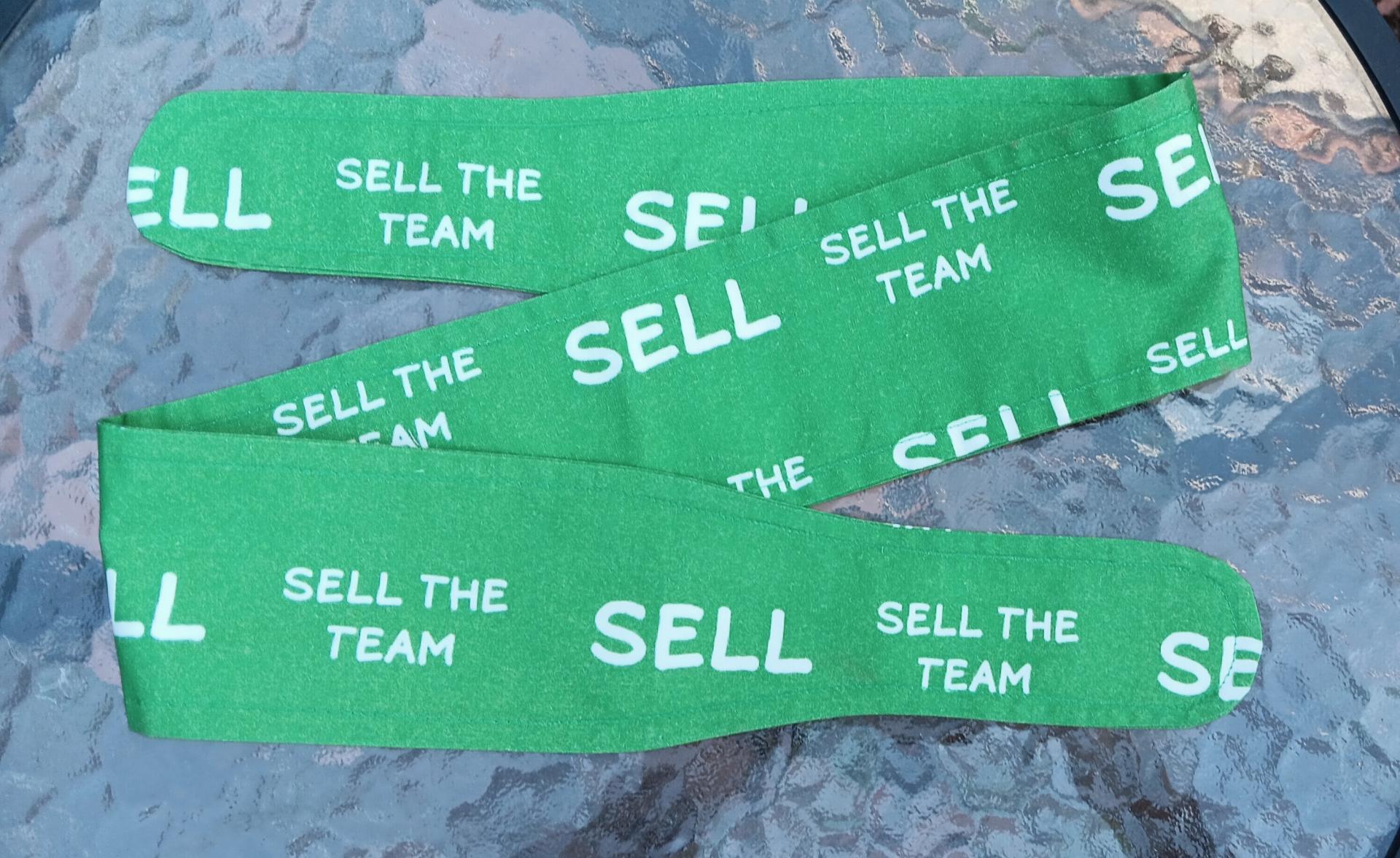 3” Wide SELL headband, self tie, kelly green, SELL THE TEAM, Oakland baseball, pin up style, scarf, bandana, hat band, handmade