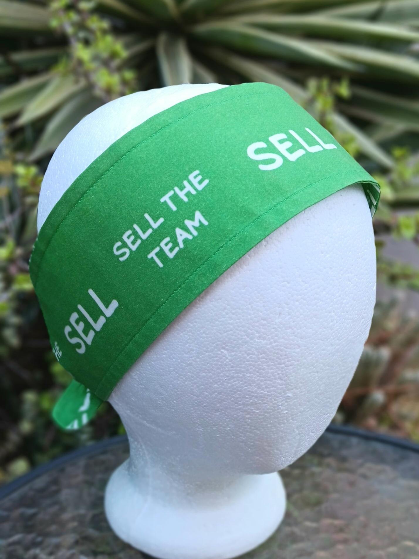 3” Wide SELL headband, self tie, kelly green, SELL THE TEAM, Oakland baseball, pin up style, scarf, bandana, hat band, handmade