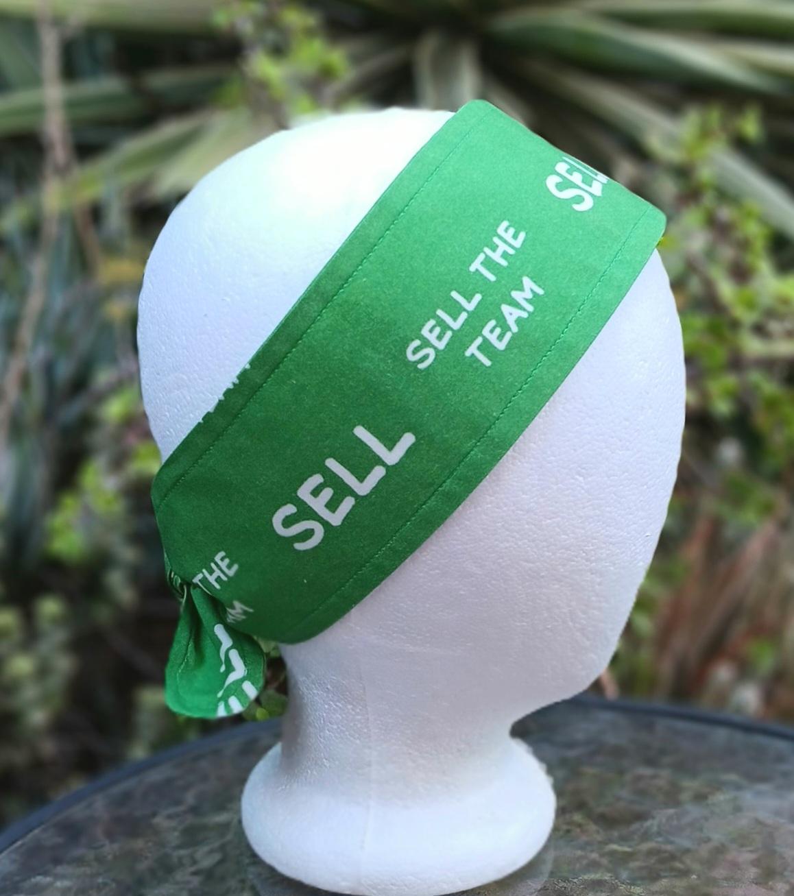 3” Wide SELL headband, self tie, kelly green, SELL THE TEAM, Oakland baseball, pin up style, scarf, bandana, hat band, handmade