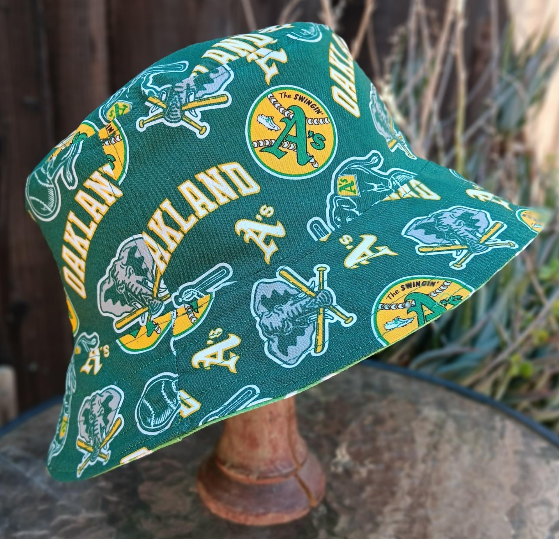 SELL the Team Bucket Hat, Yellow, Reversible to Swingin' A's, Unisex Sizes up to 4XL, Oakland A's, handmade from licensed fabric, floppy hat, sun hat, adults and older children