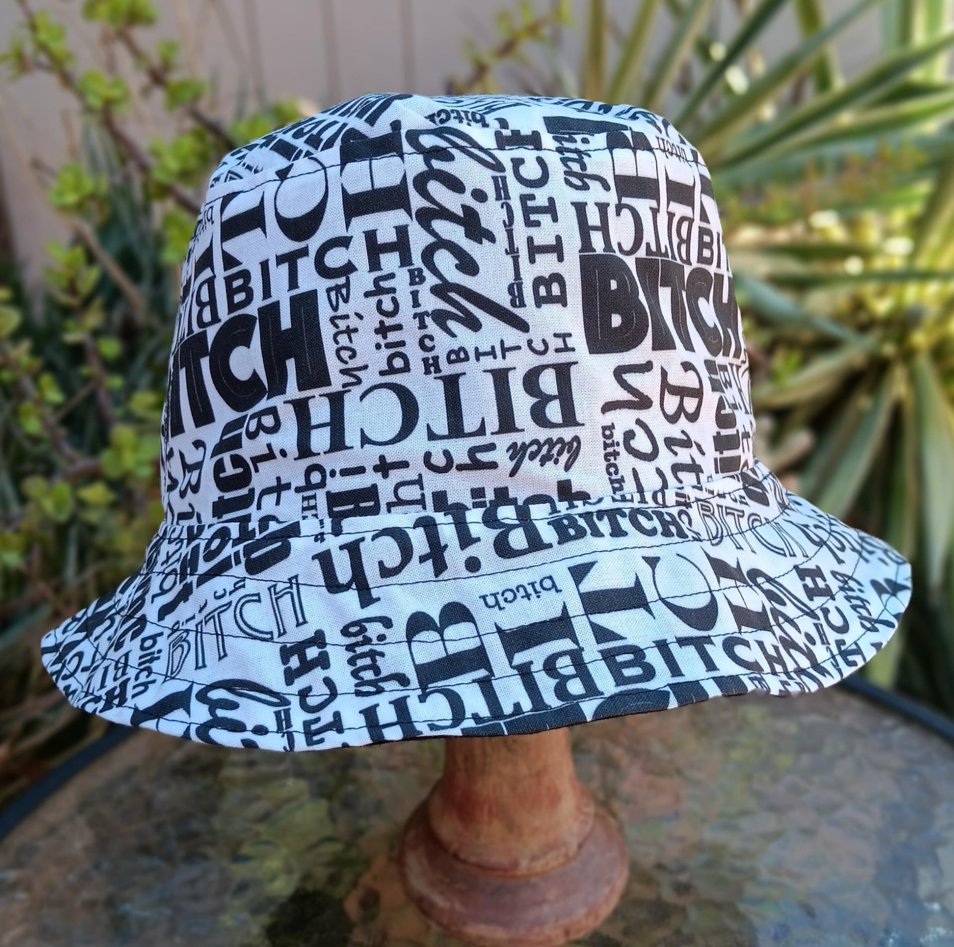 "B*TCH" Black and White Bucket Hat, Reversible to Black, Sizes up to 4XL, summer hat, sun hat, floppy hat, funny sassy gift for friend, bitch hat, adult gift