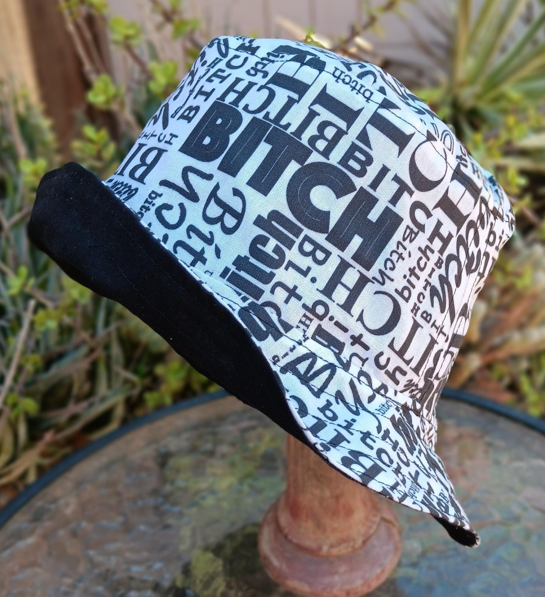 "B*TCH" Black and White Bucket Hat, Reversible to Black, Sizes up to 4XL, summer hat, sun hat, floppy hat, funny sassy gift for friend, bitch hat, adult gift
