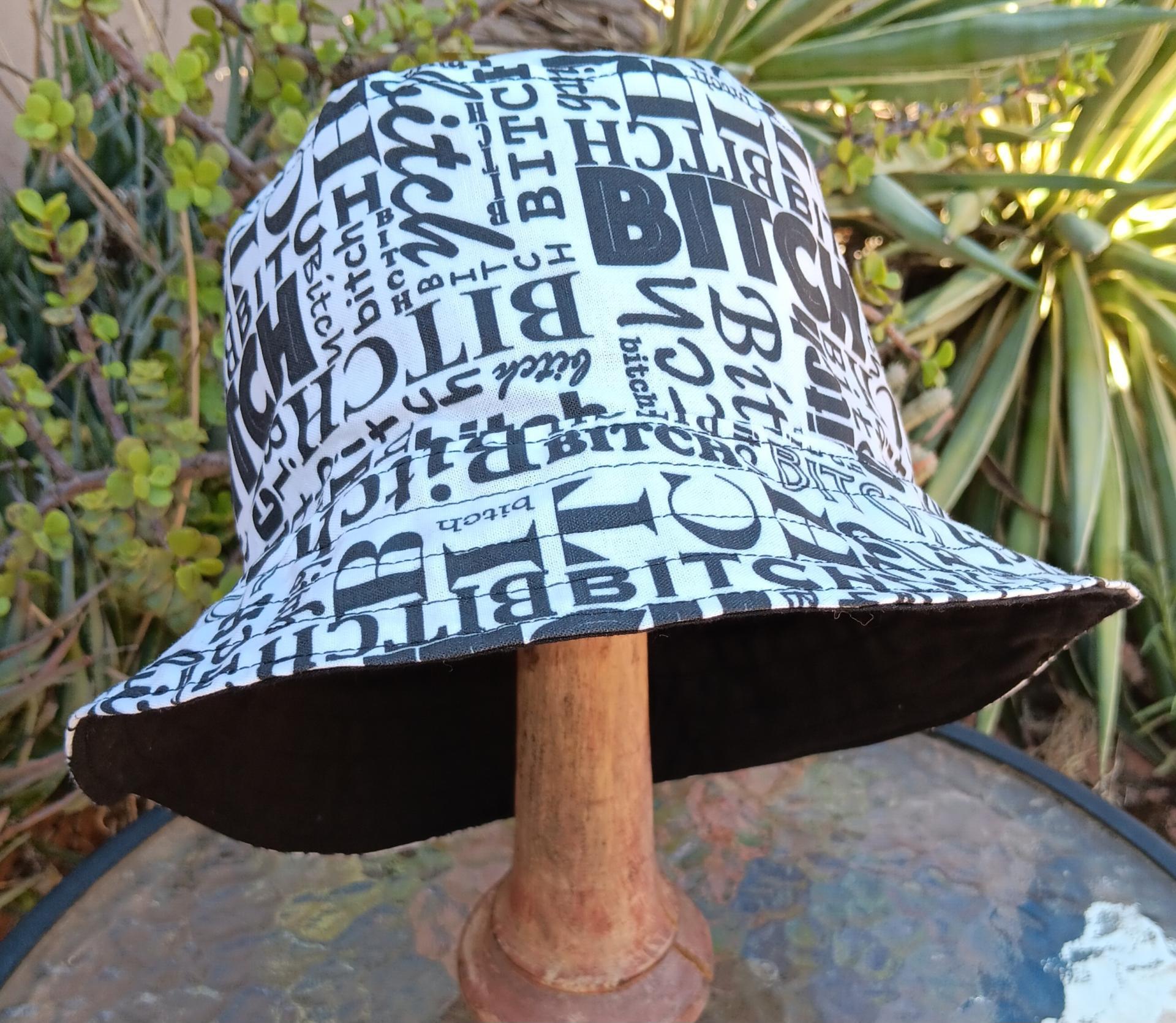 "B*TCH" Black and White Bucket Hat, Reversible to Black, Sizes up to 4XL, summer hat, sun hat, floppy hat, funny sassy gift for friend, bitch hat, adult gift