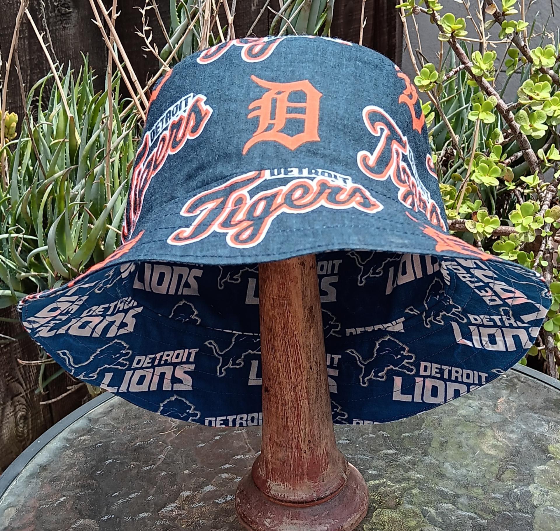 Detroit Lions / Tigers Bucket Hat, Reversible, Sizes up to 4XL, handmade, summer hat, fishing hat, sun hat, floppy hat, ponytail hat