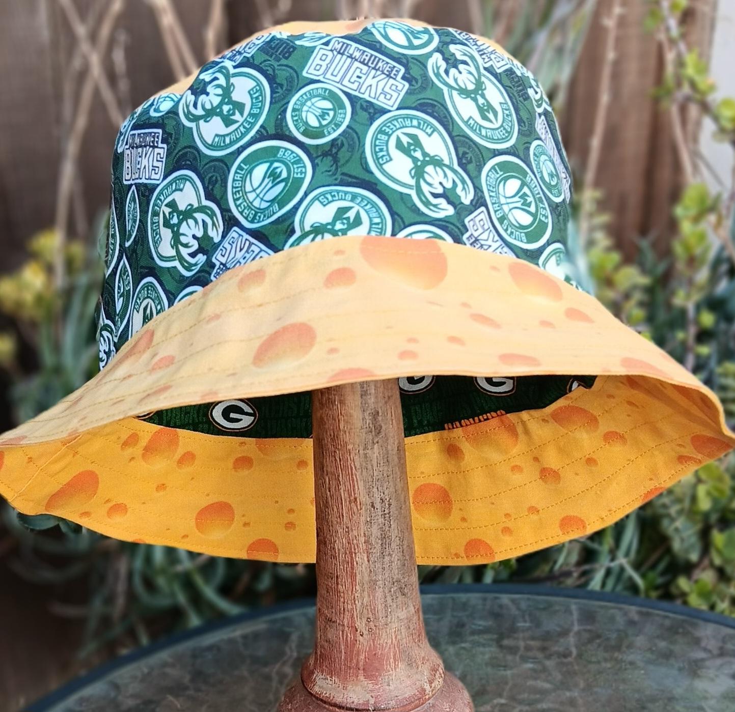 Milwaukee Brewers / Bucks / Badgers / Green Bay Packers Cheese Bucket Hat, Handmade, Reversible, Sizes up to 4XL, floppy hat, Wisconsin cheesehead