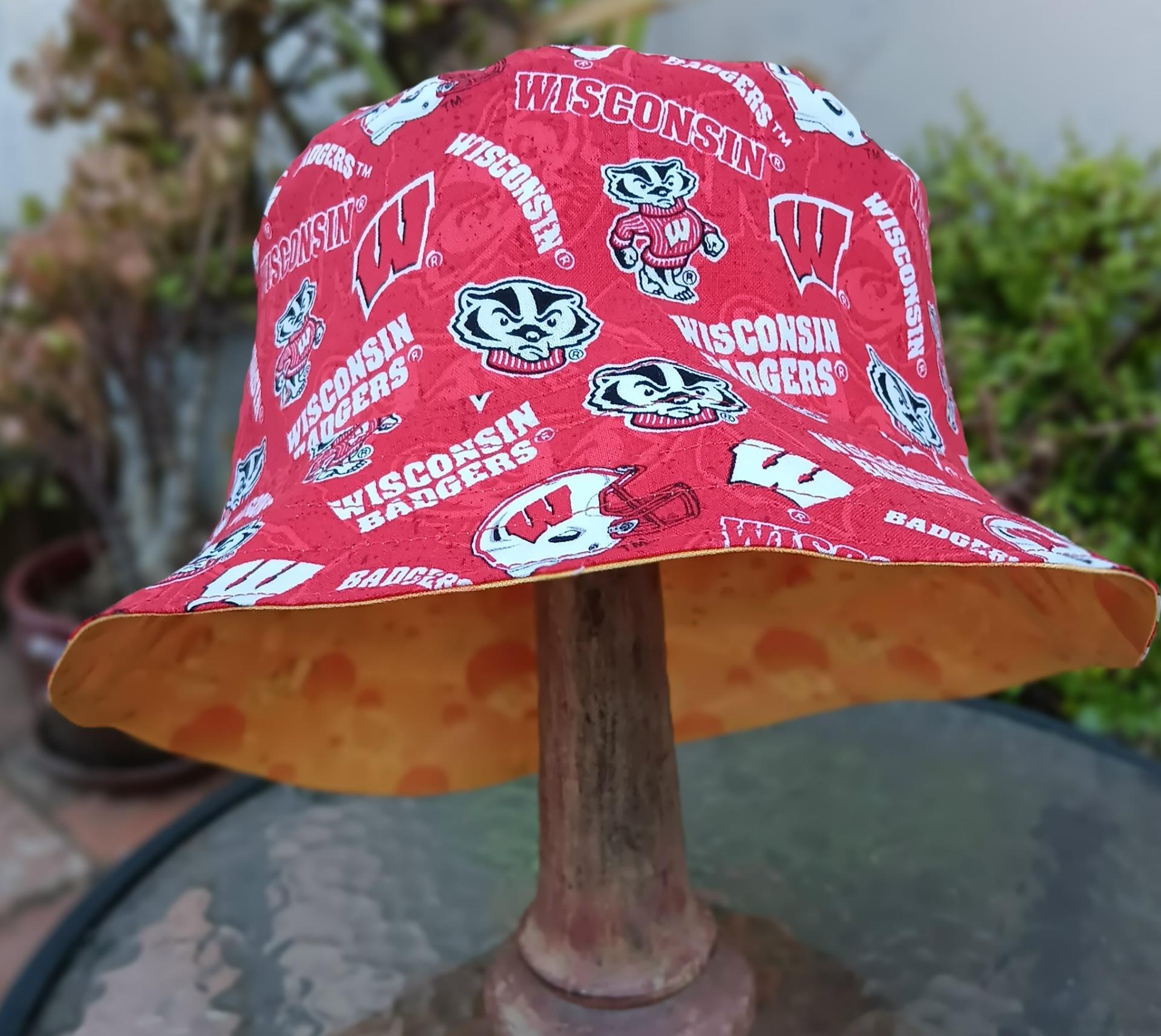 Badgers / Cheese Bucket Hat, Reversible, Sizes up to 4XL, Cheesehead, Wisconsin, handmade, fishing hat, ponytail hat, floppy hat, adults or older children