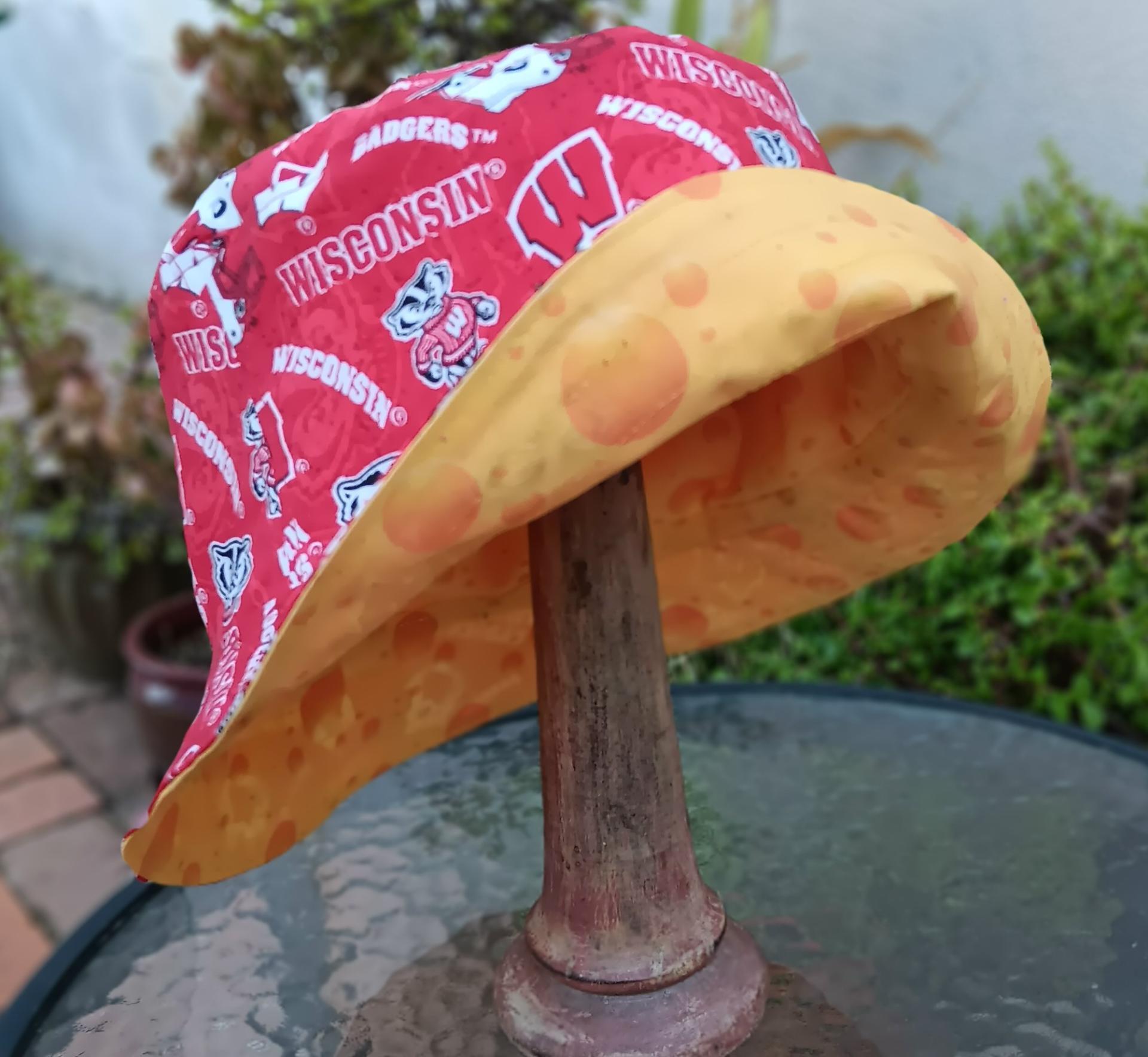 Badgers / Cheese Bucket Hat, Reversible, Sizes up to 4XL, Cheesehead, Wisconsin, handmade, fishing hat, ponytail hat, floppy hat, adults or older children