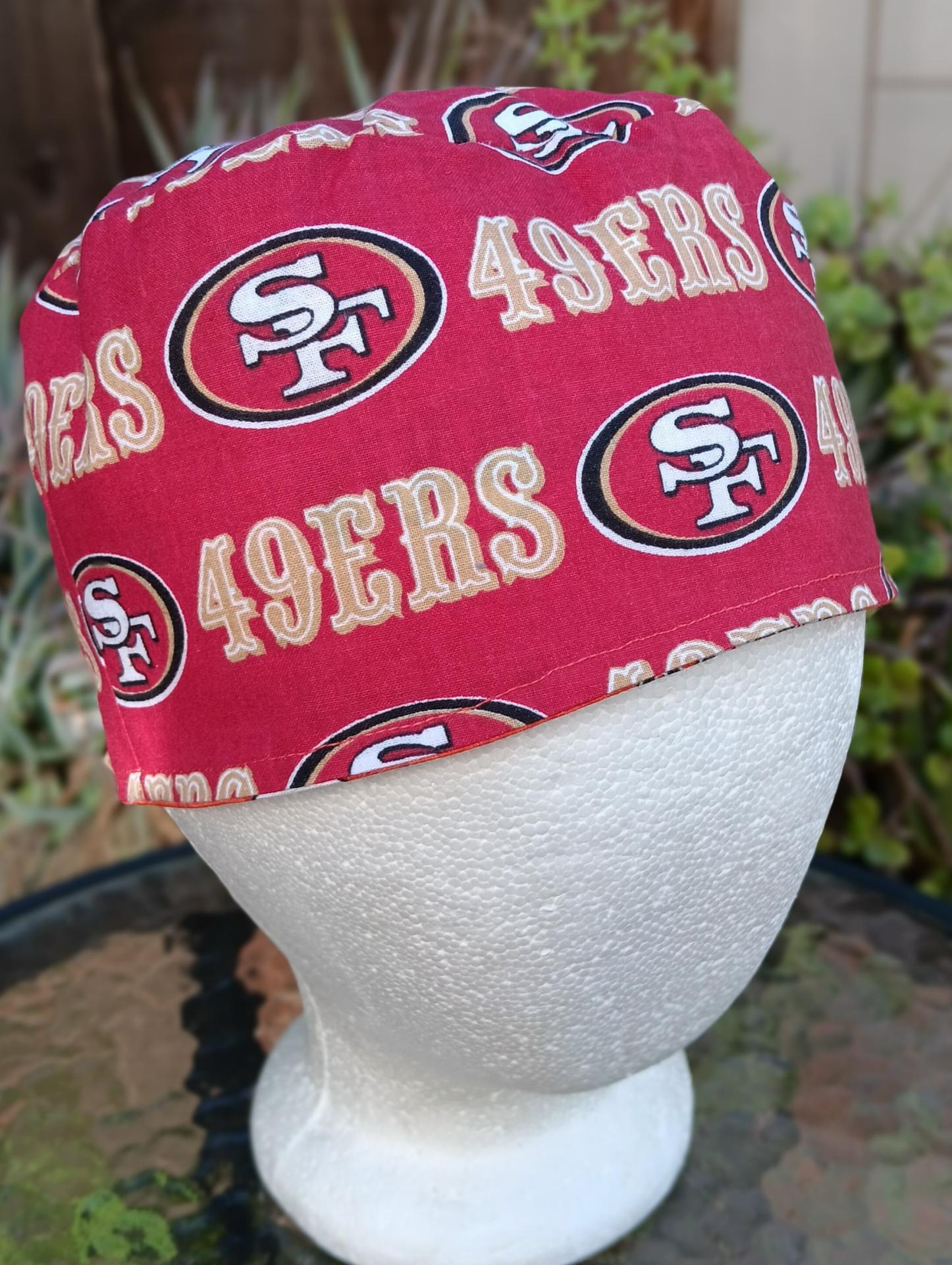 Toggle Cord Lock Reversible SF 49ers & Giants scrub cap, adjustable, for nurse, dentist, technician, food service, handmade