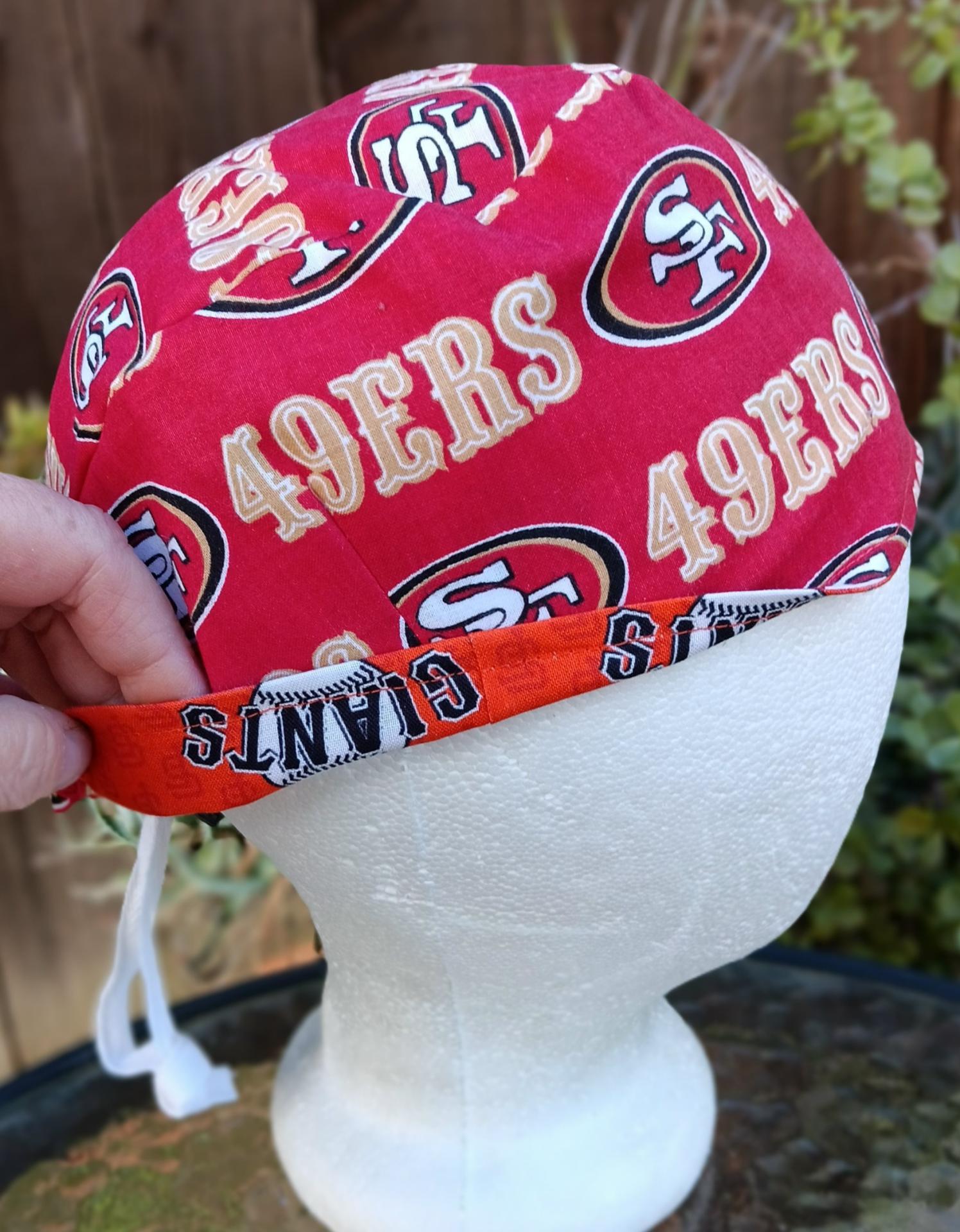 Toggle Cord Lock Reversible SF 49ers & Giants scrub cap, adjustable, for nurse, dentist, technician, food service, handmade
