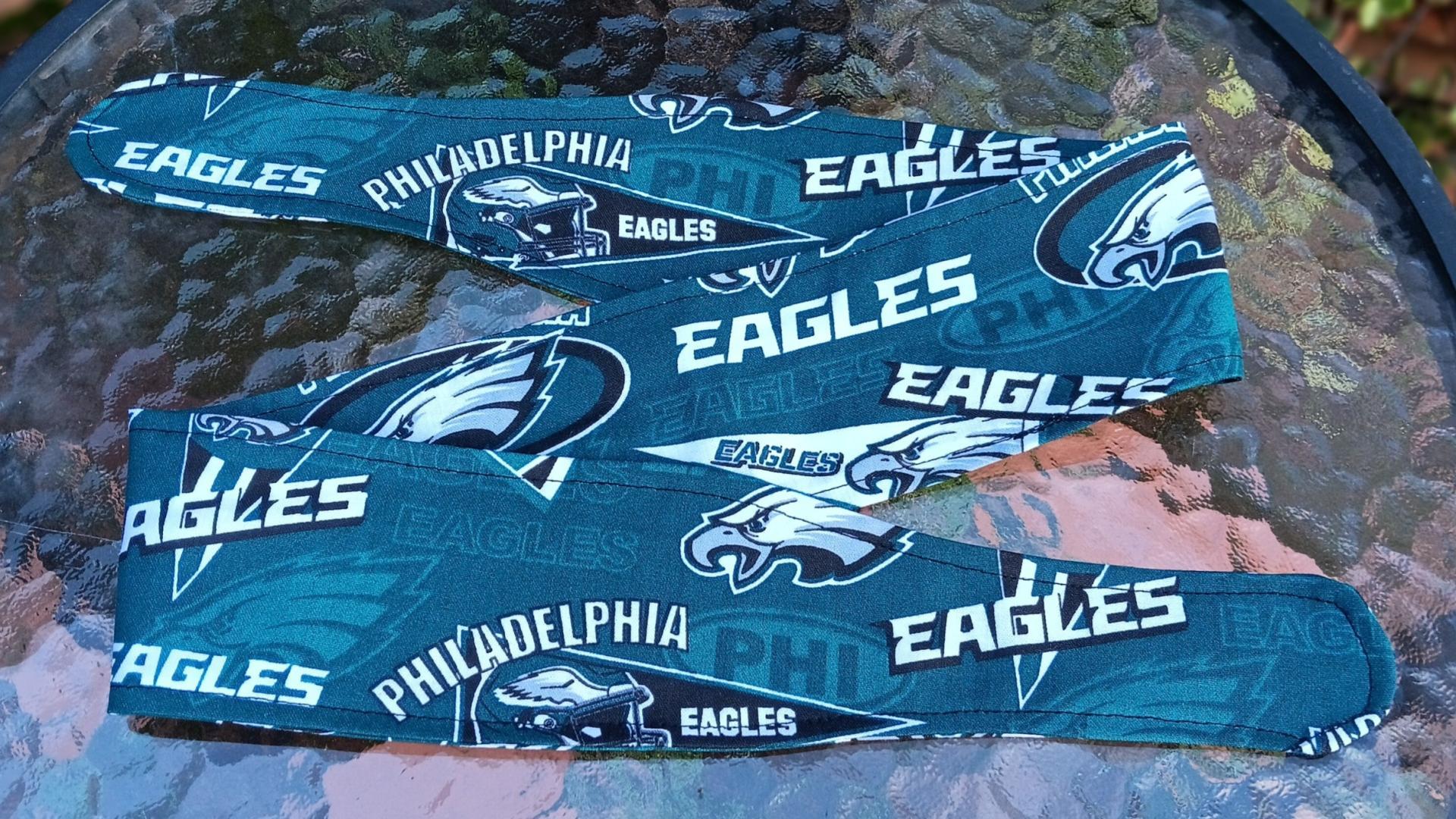 3” wide Philadelphia Eagles headband, self tie, hair wrap, hair tie, pin up, scarf, bandana