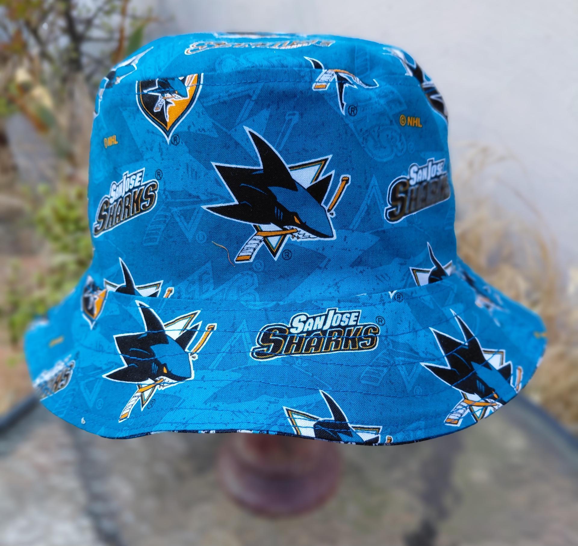 San Jose Sharks Bucket Hat, Reversible, Hockey, Sizes up to 4XL, summer hat, fishing hat, sun hat, floppy hat, ponytail hat, handmade