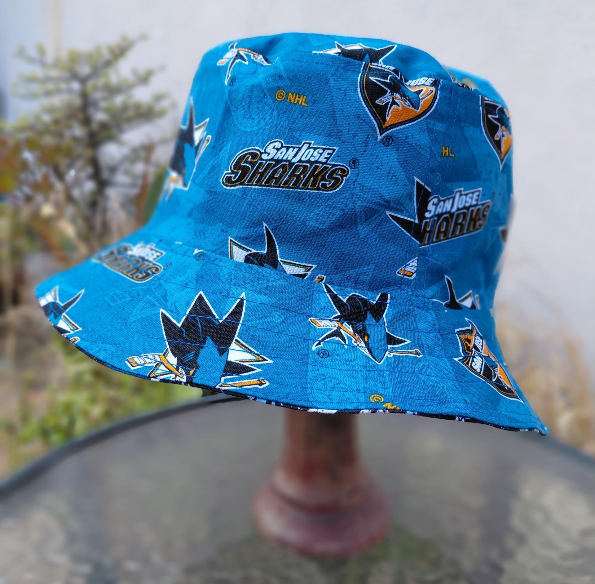 San Jose Sharks Bucket Hat, Reversible, Hockey, Sizes up to 4XL, summer hat, fishing hat, sun hat, floppy hat, ponytail hat, handmade