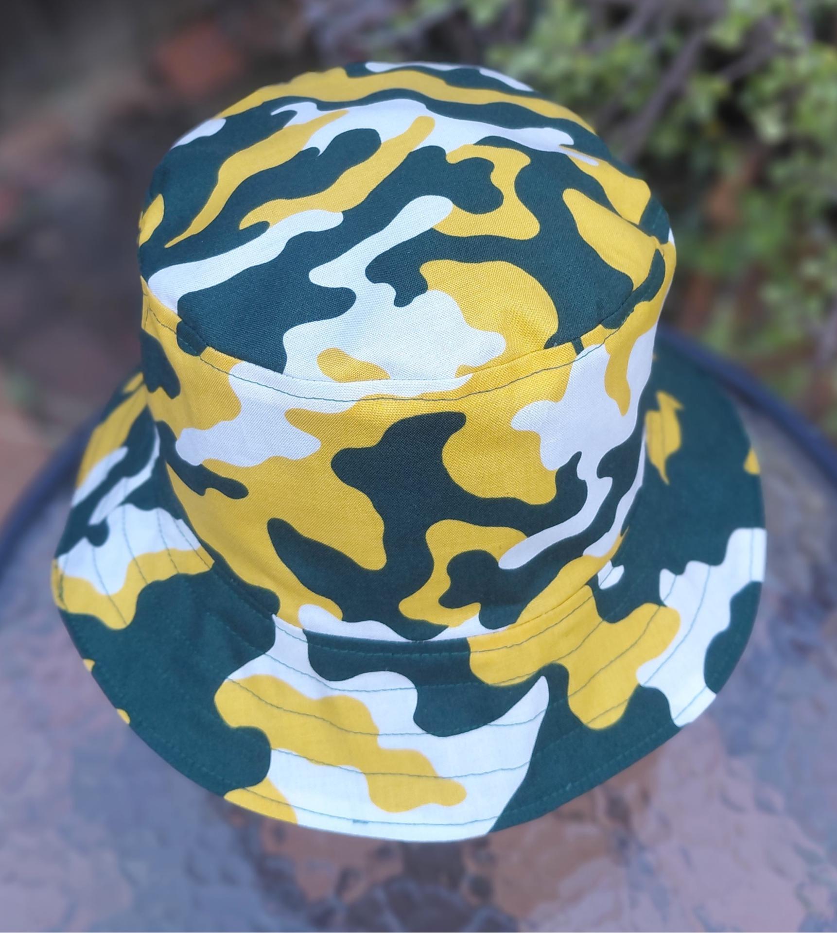 Camouflage Bucket Hat, Green, Yellow and White, Sizes up to 4XL, floppy hat, fishing hat, sun hat, beach hat, vacation hat, summer hat