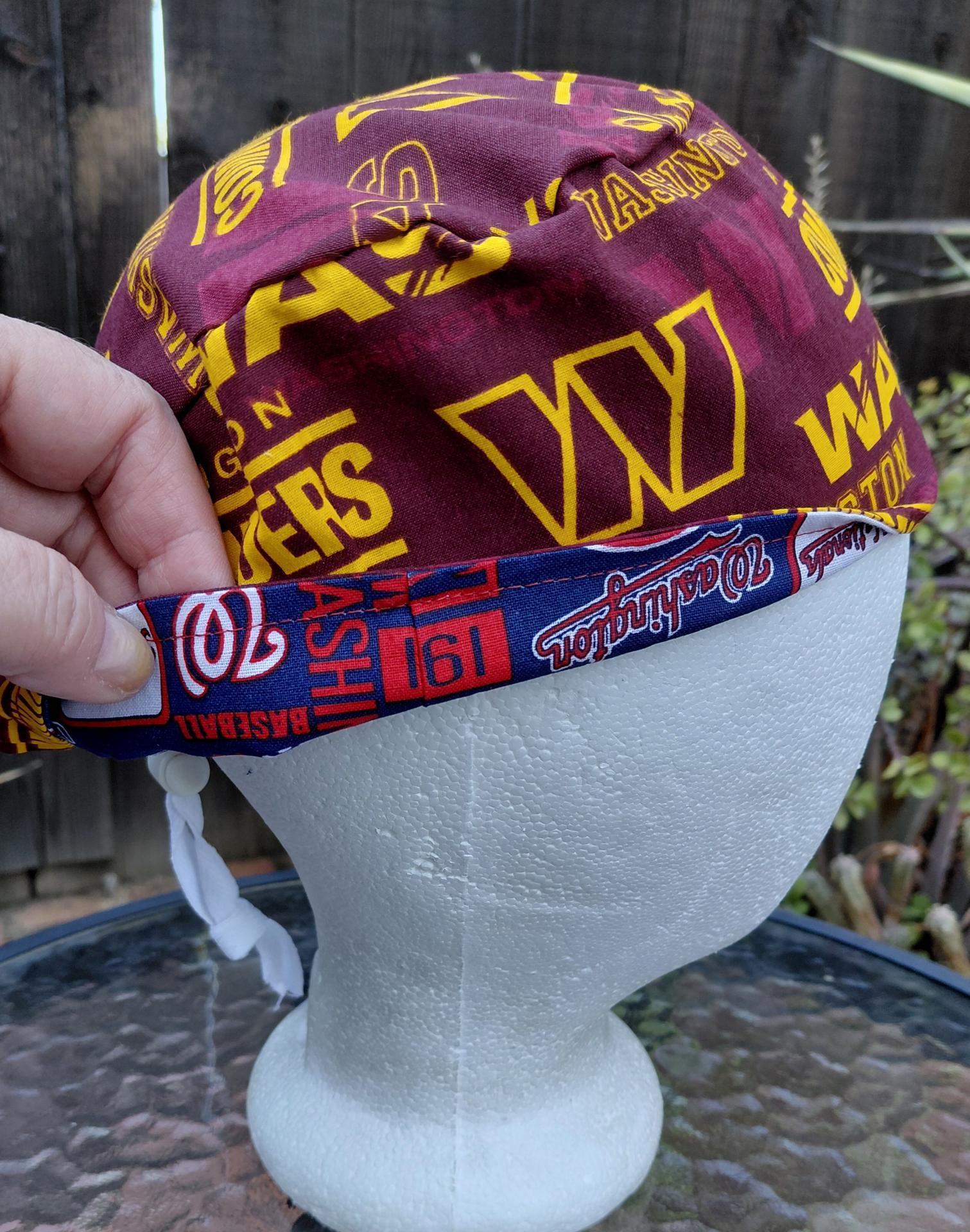 Toggle Cord Lock Reversible Washington Commanders / Nationals scrub cap, handmade, adjustable, for nurse, dentist, technician, food service