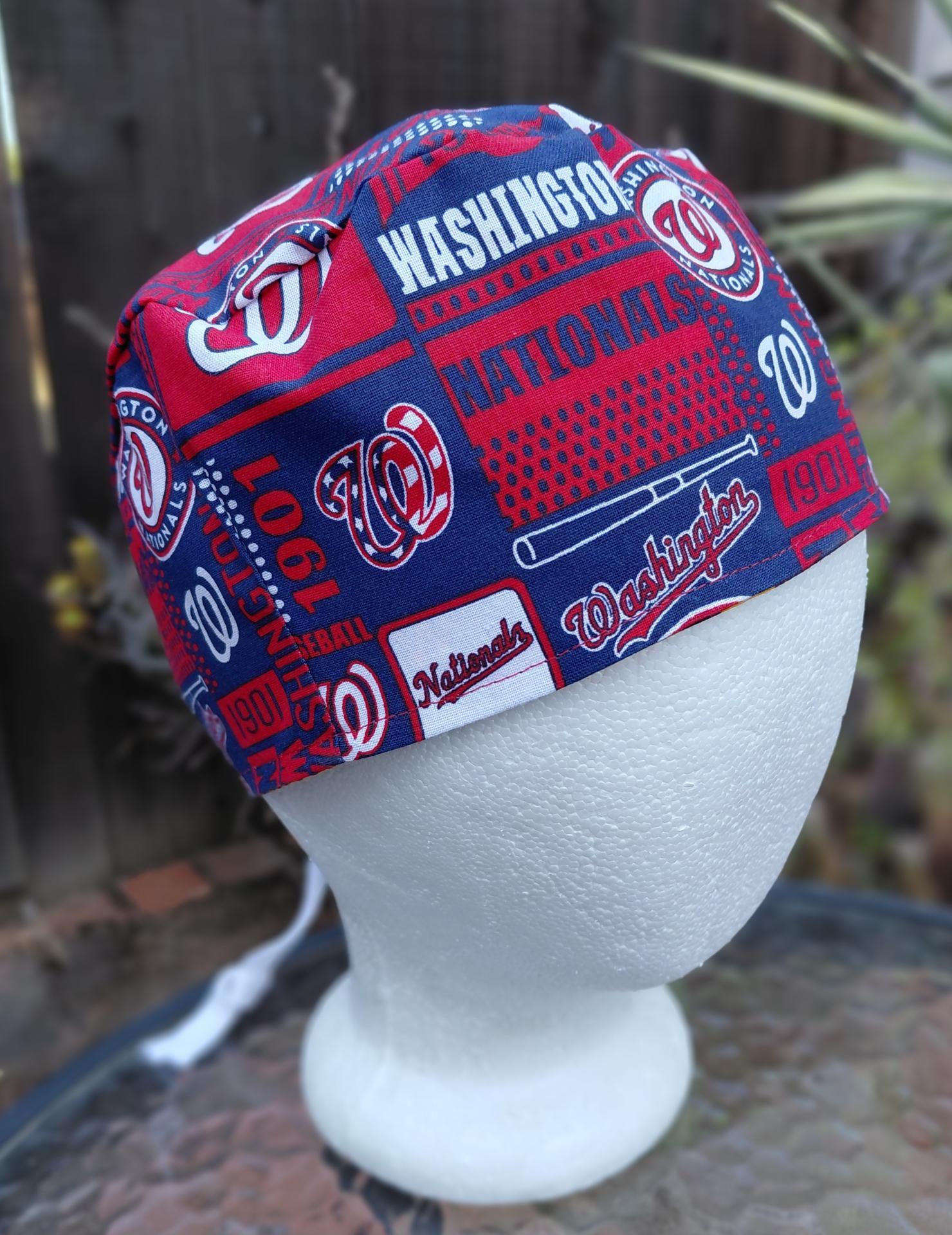 Toggle Cord Lock Reversible Washington Commanders / Nationals scrub cap, handmade, adjustable, for nurse, dentist, technician, food service