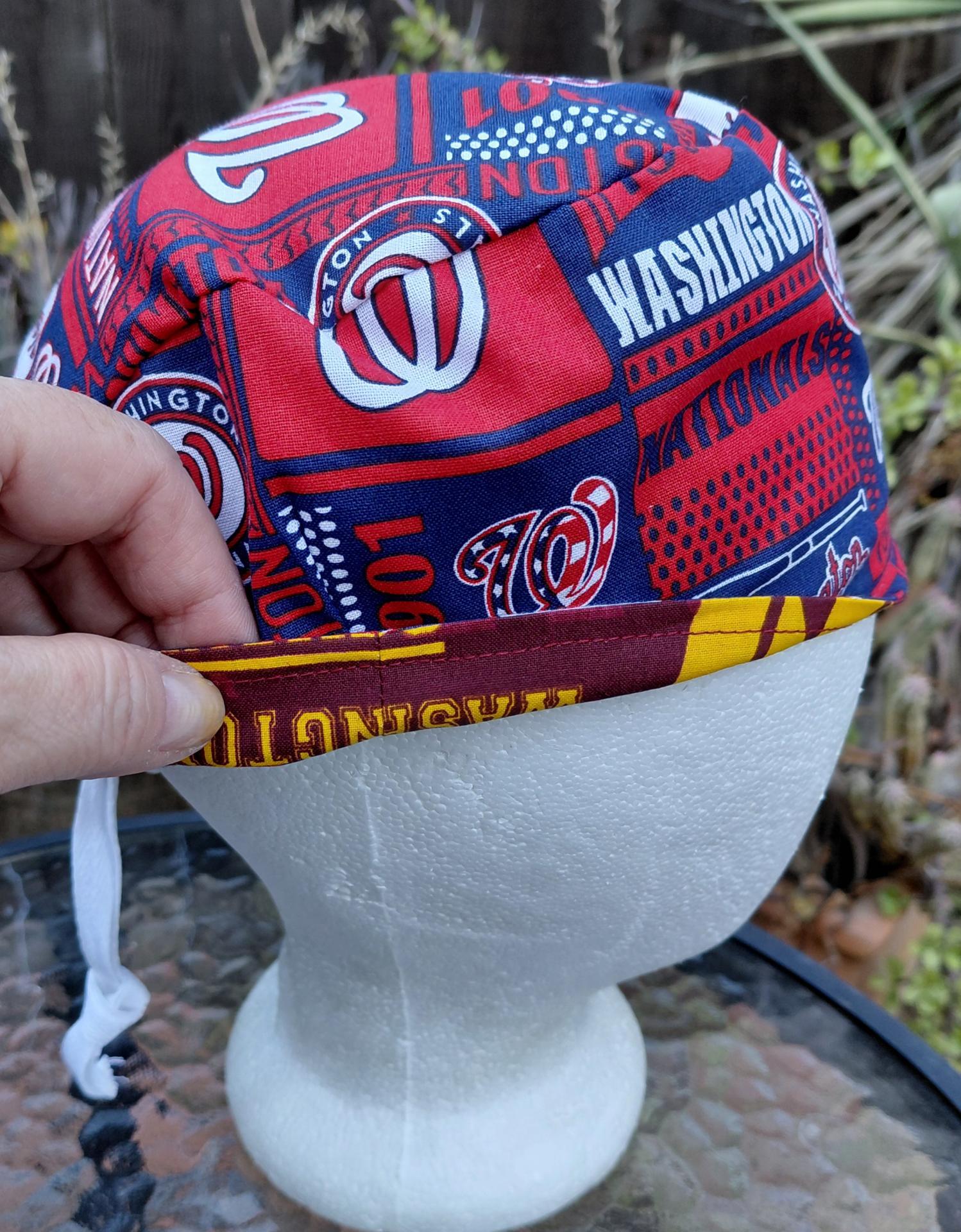Toggle Cord Lock Reversible Washington Commanders / Nationals scrub cap, handmade, adjustable, for nurse, dentist, technician, food service