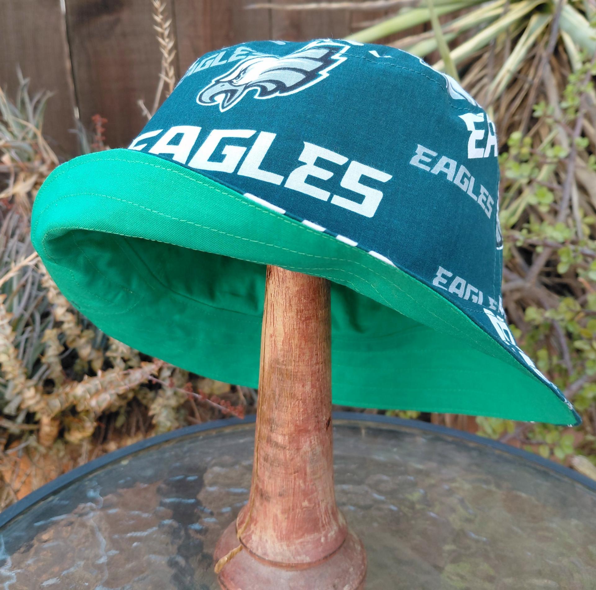 Philadelphia Eagles Bucket Hat, Reversible to Kelly Green, Sizes up to 4XL, Unisex, Handmade, fishing hat, sun hat, floppy hat, ponytail hat