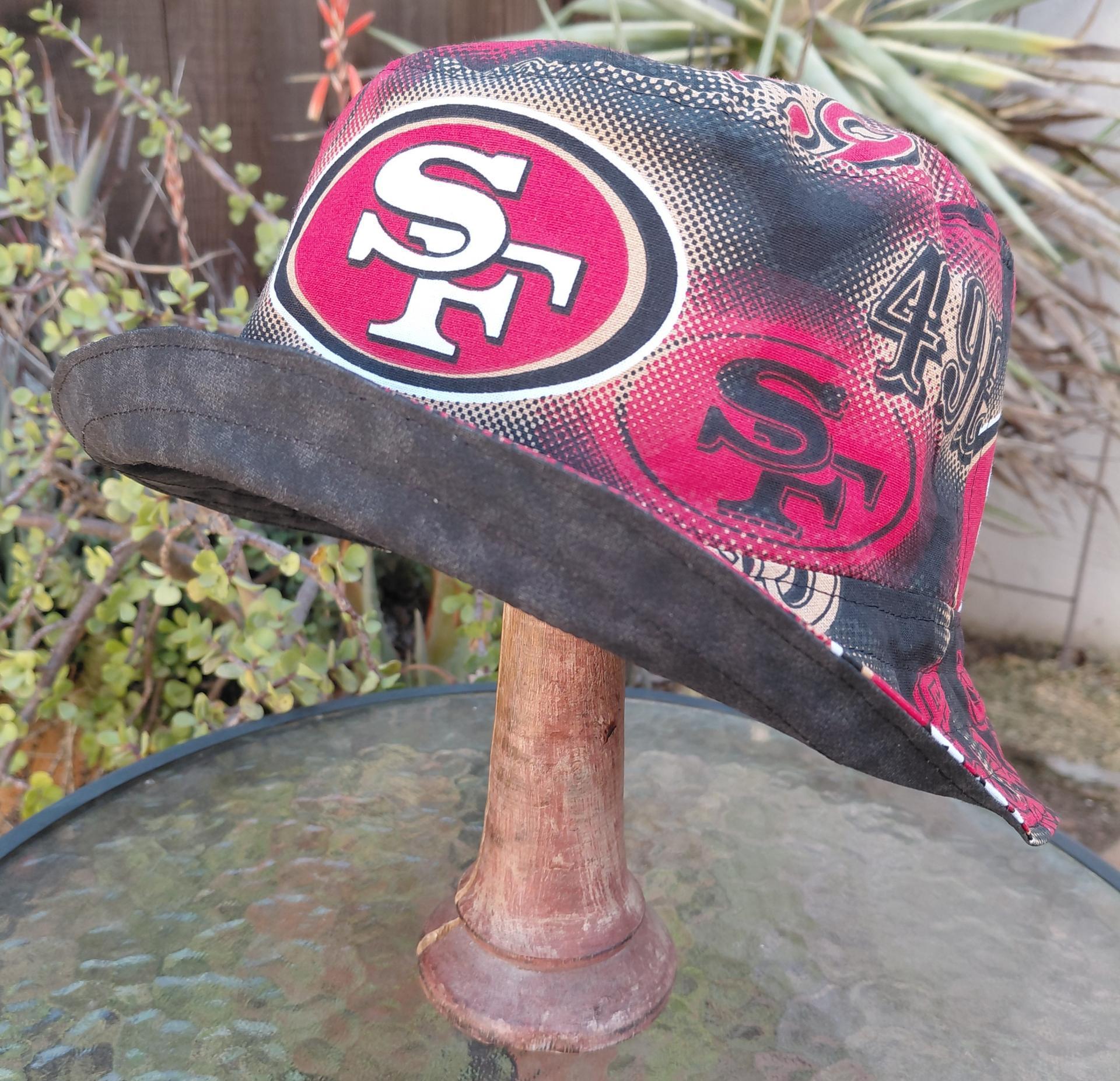 San Francisco 49ers Bucket Hat, Handmade, Reversible, Large Logos, Unisex Sizes up to 4XL, summer fishing hat, sun hat, floppy hat, ponytail hat, adults or older children
