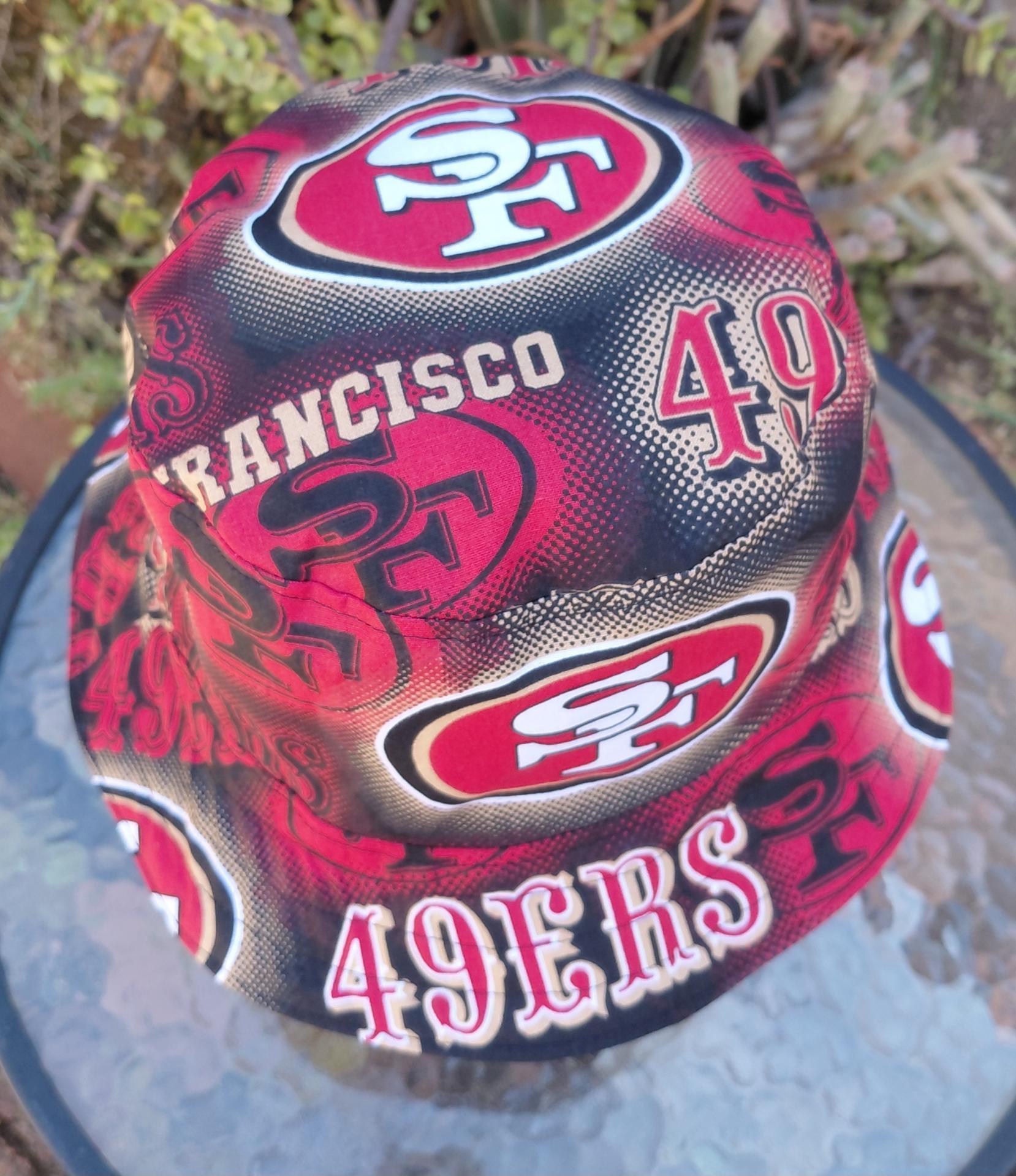 San Francisco 49ers Bucket Hat, Handmade, Reversible, Large Logos, Unisex Sizes up to 4XL, summer fishing hat, sun hat, floppy hat, ponytail hat, adults or older children