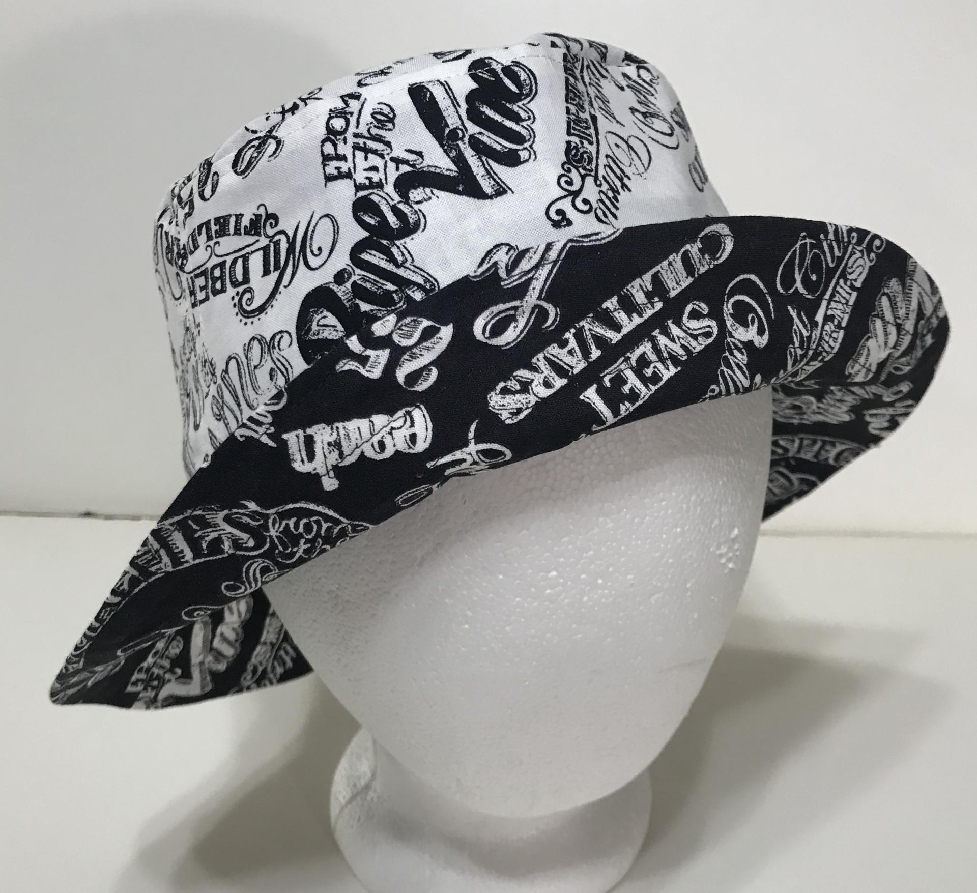Garden Theme Bucket Hat, Black & White, Reversible Gardening Hat, Sizes up to 4XL, Cotton, Gift for Gardener, Farmers' Market Vegetables
