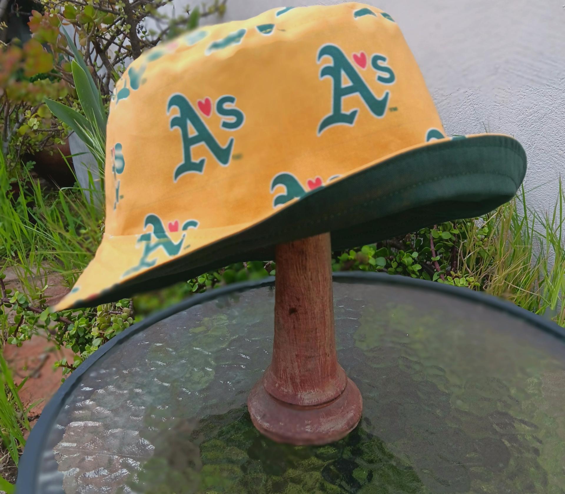 A's Bucket Hat, Athletics Hat, Handmade, Reversible to Green, Adults & Children Sizes up to 4XL, fishing hat, ponytail hat, sun hat, floppy hat